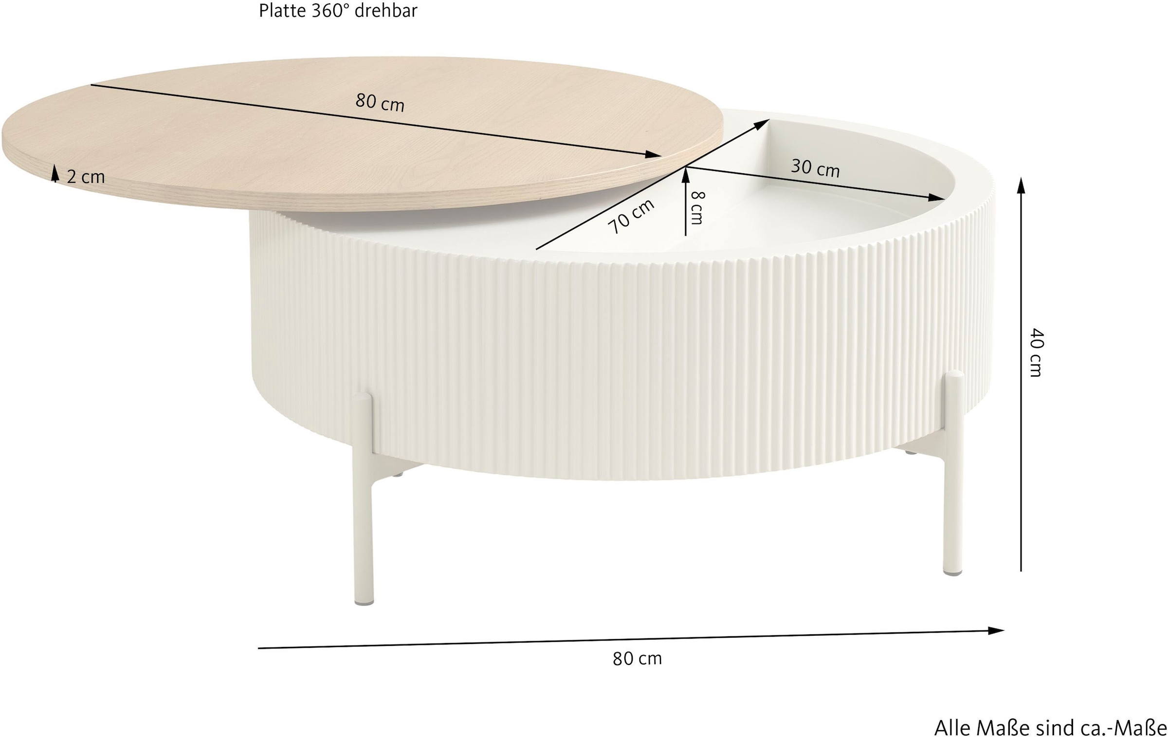 SCHÖNER WOHNEN-Kollektion Couchtisch »HEROY« 1 Stk. tlg. 80 cm, Tischplatte drehbar mit Stauraum