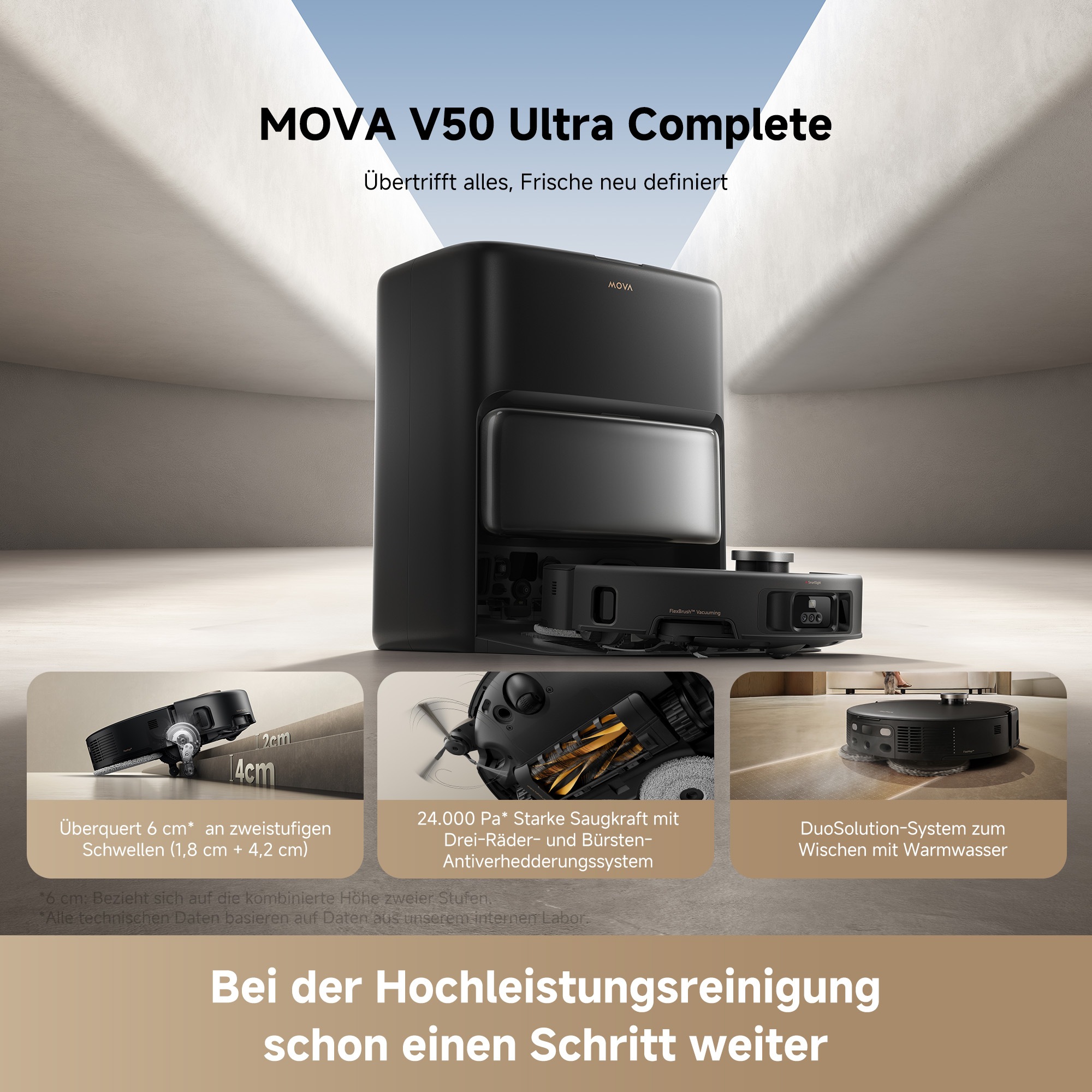Mova Nass-Trocken-Saugroboter »V50 Ultra Complete, automatische Staubbehälter-u. Staubbeuteltrocknung« Vollautomatische Basisstation, selbstreinigender HEPA-Filter