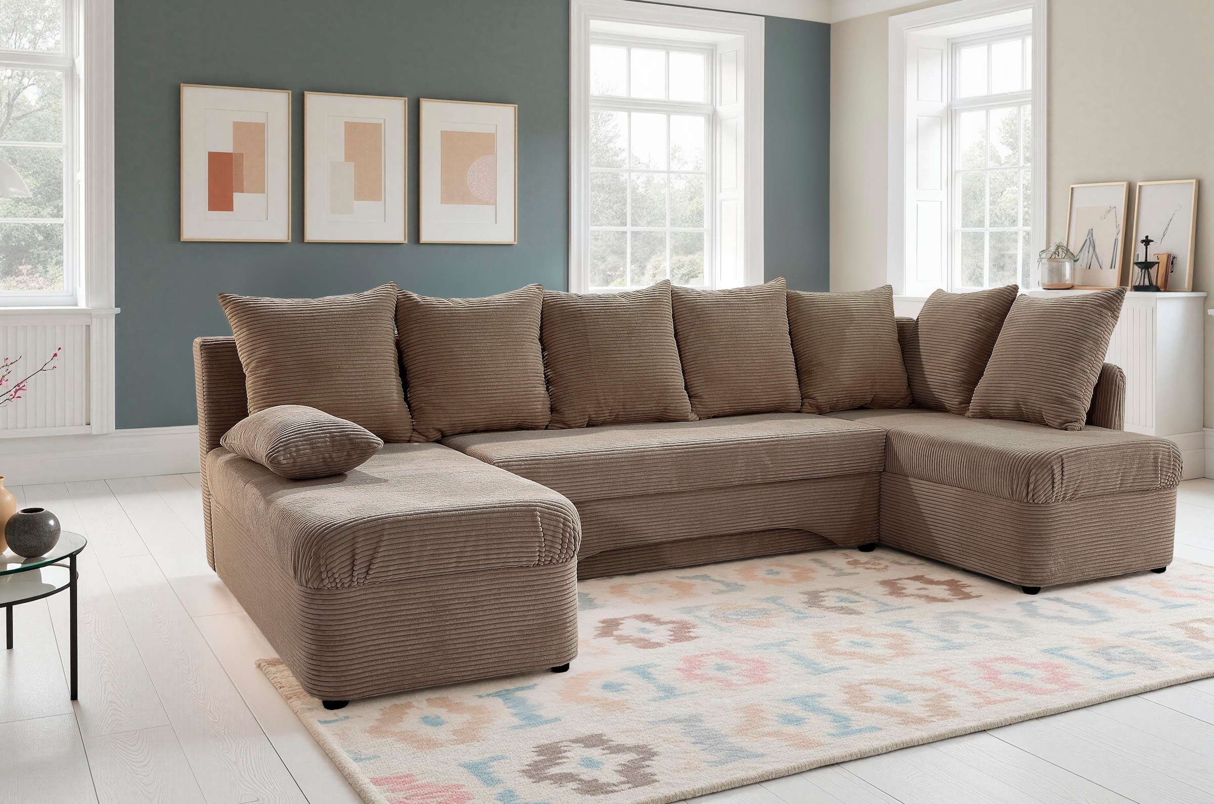 Jockenhöfer Gruppe Wohnlandschaft "Arktis U-Form, B: 260 cm, auch in Cord" Sofa mit Bettkasten & Schlaffunktion, zahlreiche Kissen