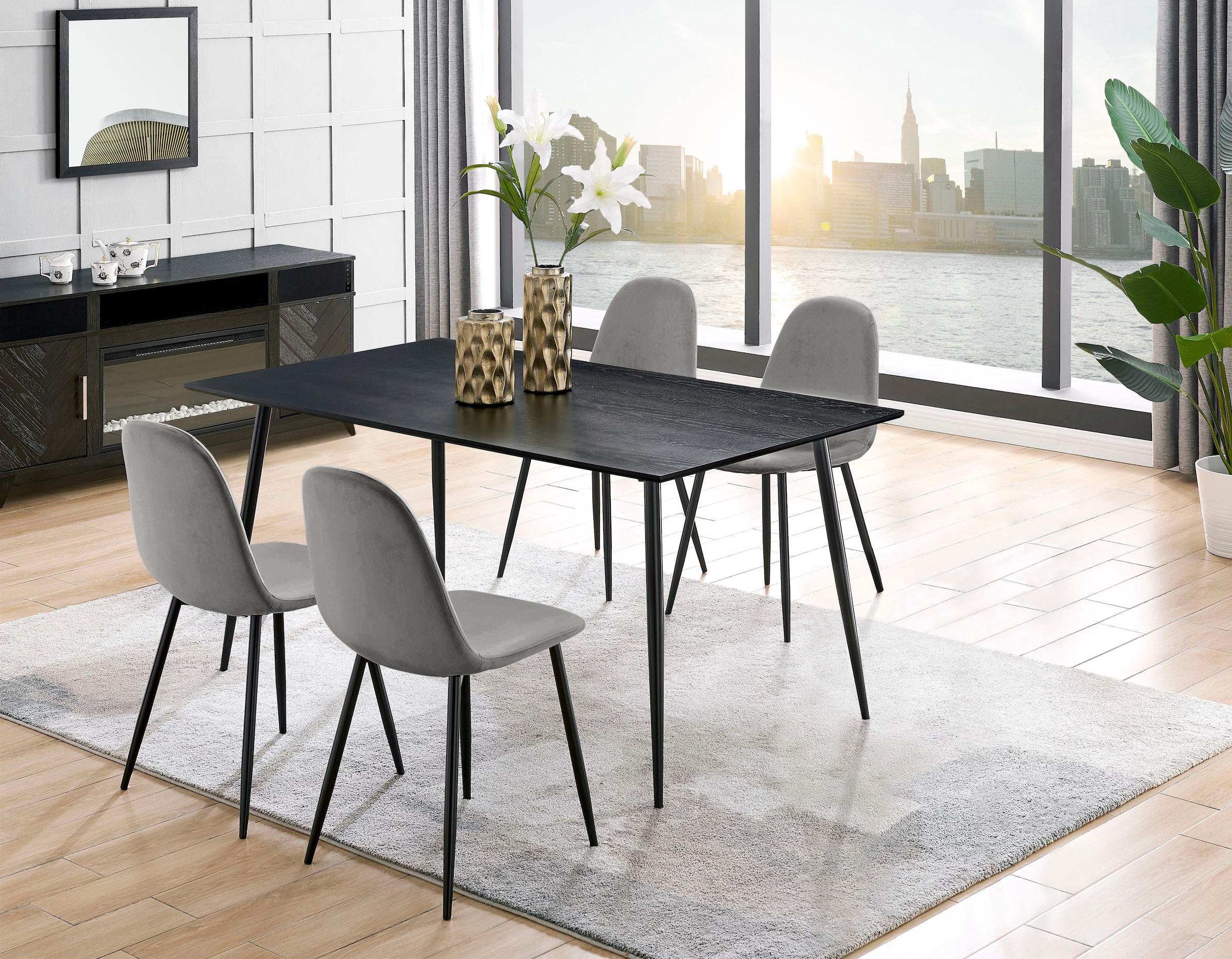OTTO home Essgruppe "Eadwine, Tisch plus 4 Stühle, Sitzgruppe" Esstisch plus 4 Esszimmerstühle