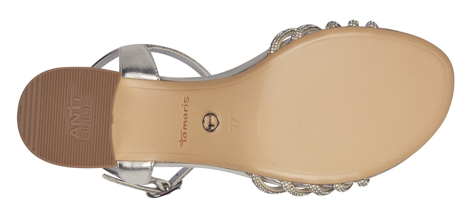 Tamaris Sandalette, Blockabsatz, Festtagsschuh, Abendschuh mit funkelnden Schmucksteinen