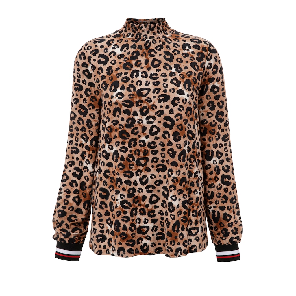 Aniston CASUAL Langarmshirt, mit trendigem Animal-Print und gestreiften Bündchen