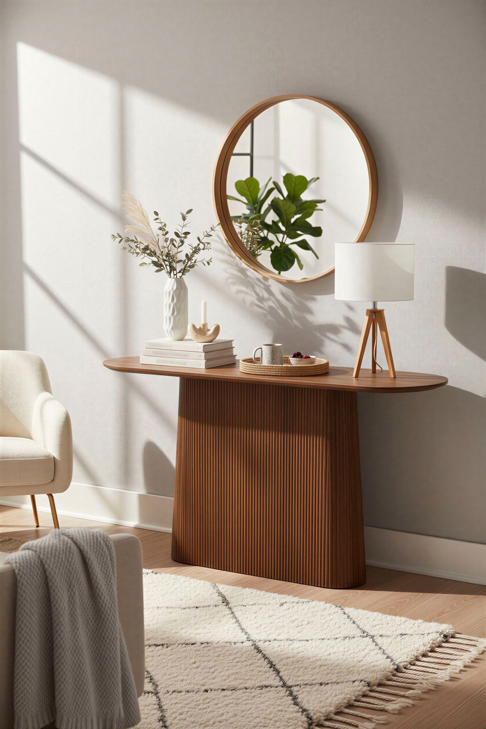 SIT Konsolentisch "Mumbai oval aus massivem Mangoholz mit Lamellen-Sockel" Ovale 140-cm-Platte trifft auf modernes Lamellendesign