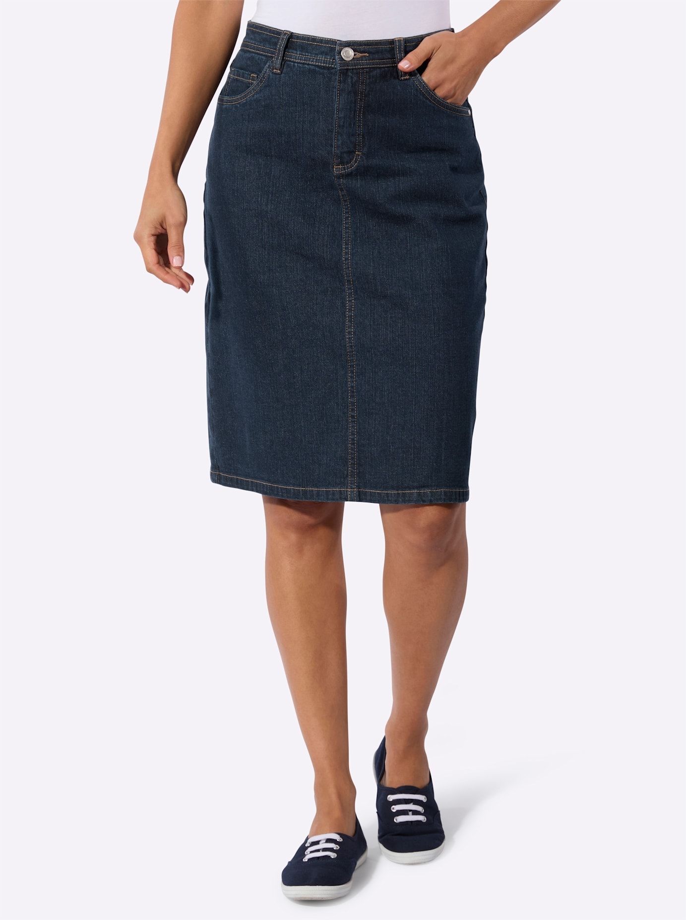 Jeansrock CASUAL LOOKS, Damen, Gr. 54, dunkelblau, 99% Baumwolle, 1% Elasthan, unifarben, kurz, Röcke Jeansrock