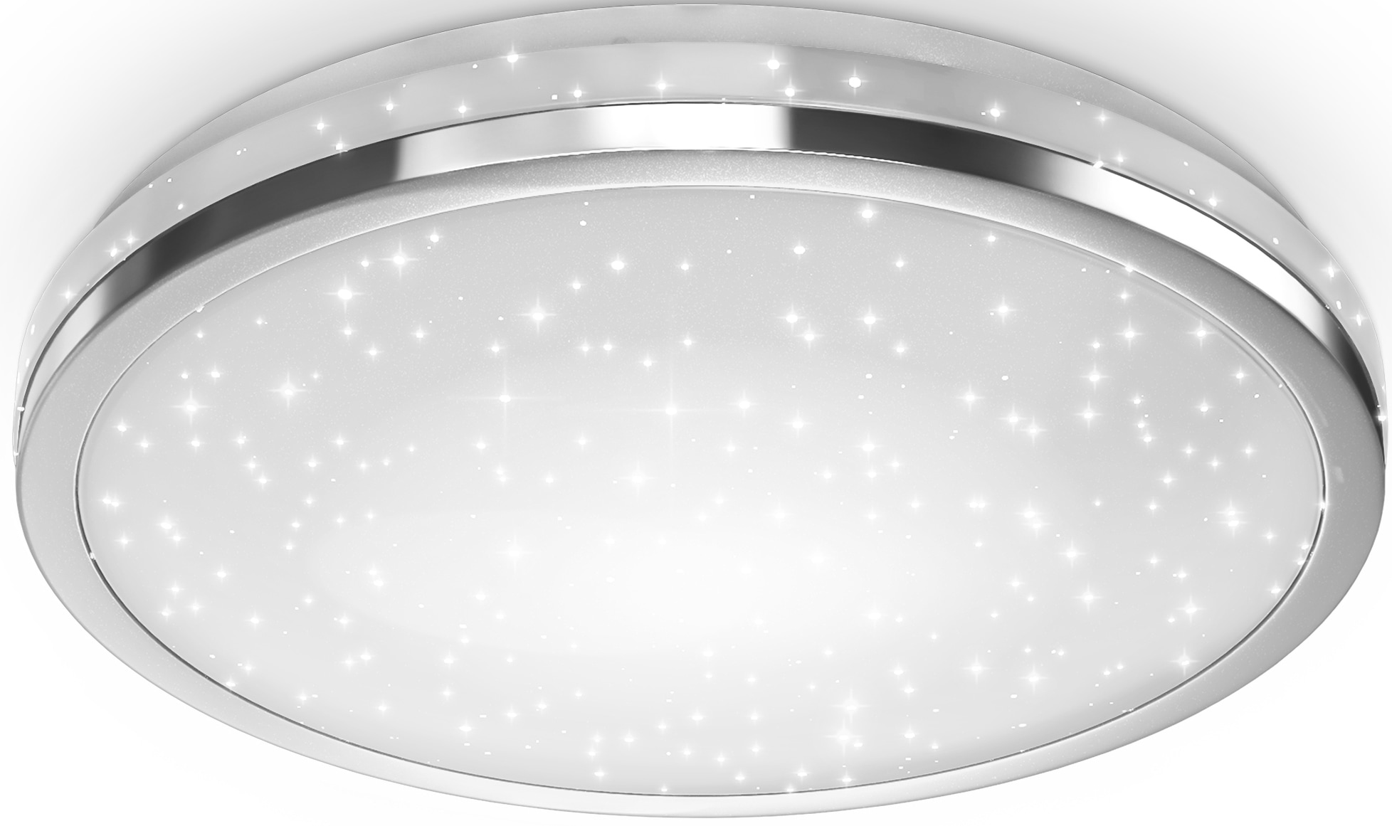B.K.Licht LED Deckenleuchte »BK_DL1305 LED Deckenlampe, Sternendekor, Neutralweißes Licht, Ø38cm«, 1 flammig-flammig, 24W, 2.200 Lm, 4.000K, mit Chromring, Kinderzimmerleuchte
