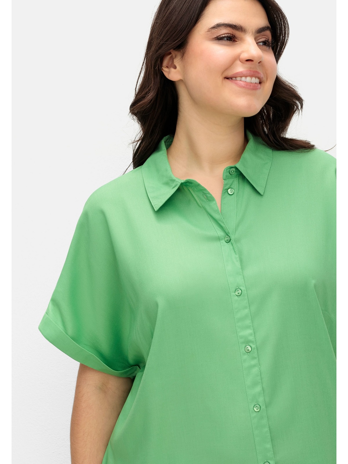 Sheego Longbluse »Große Größen«, mit Hemdkragen und kurzem Arm