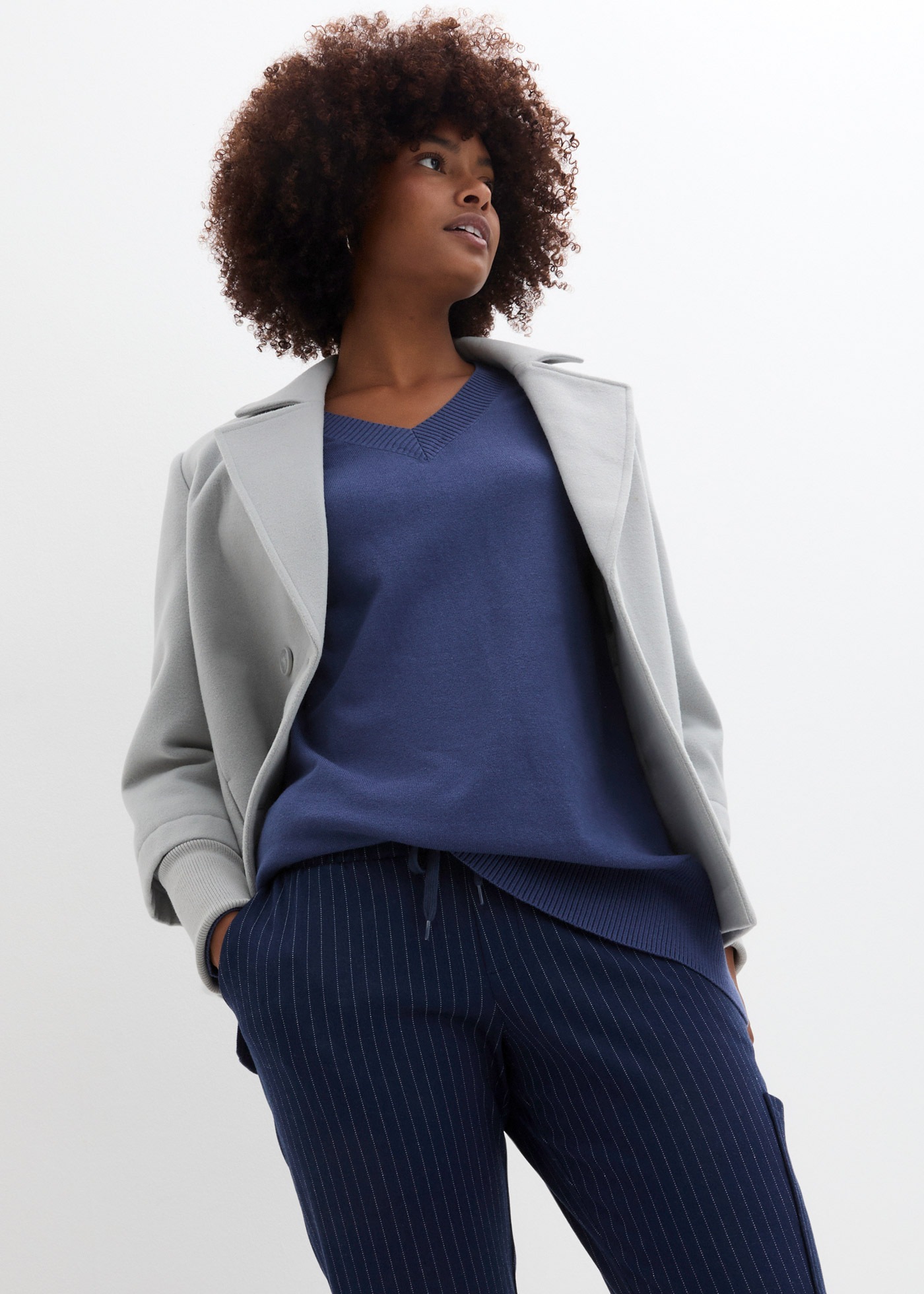 bonprix Longpullover "Long-Pullover" aus Baumwolle und Polyamid, mit V-Auss günstig online kaufen