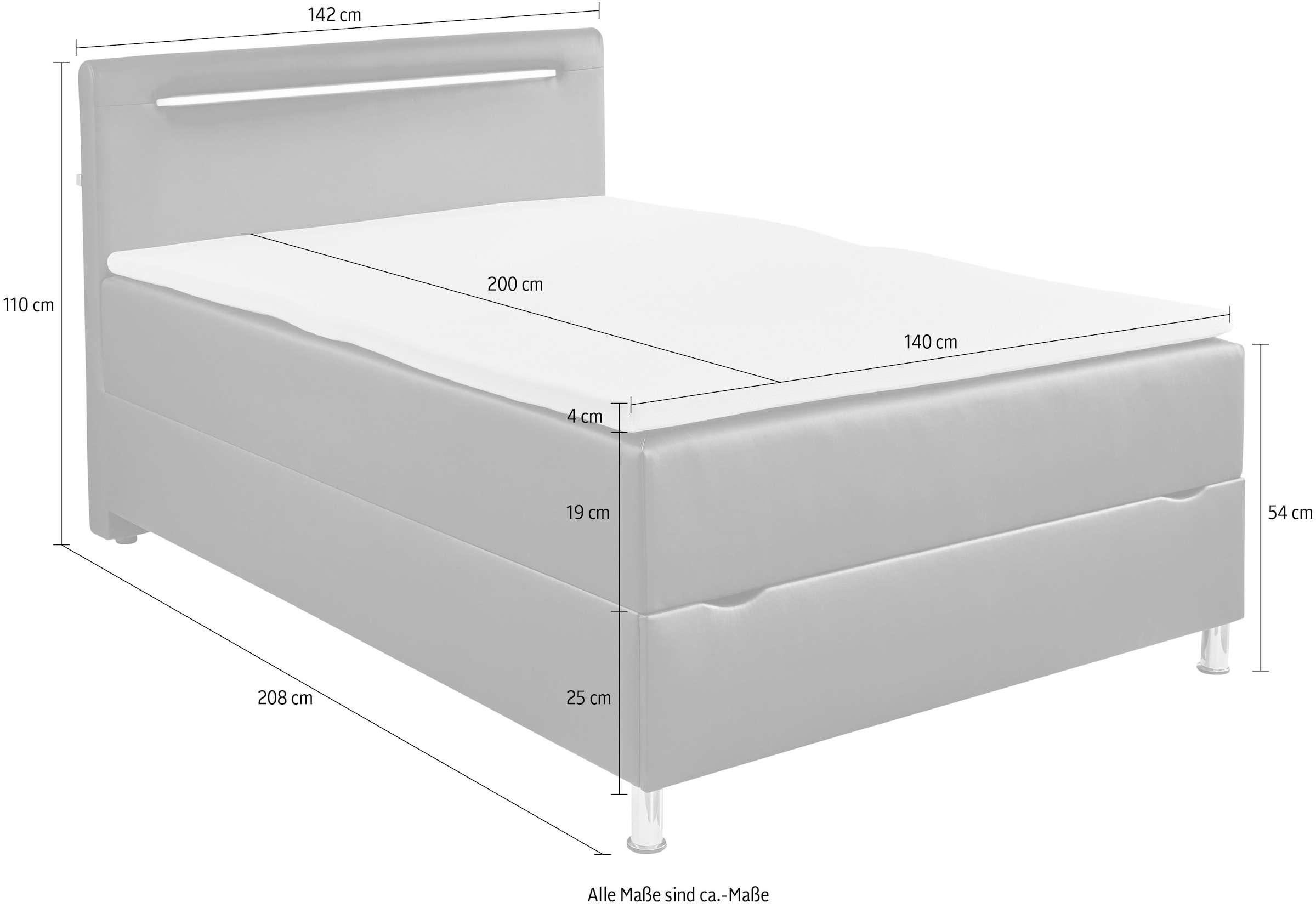 meise.möbel Boxbett Candela, mit LED-Beleuchtung, Bettkasten und Topper