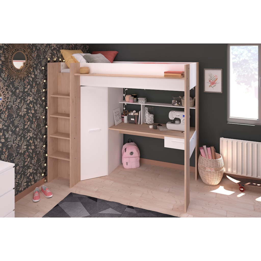 Parisot Hochbett »Heavy«, ALL-IN-ONE, mit Kleiderschrank, Schreibtisch, Leiter, Stauraum