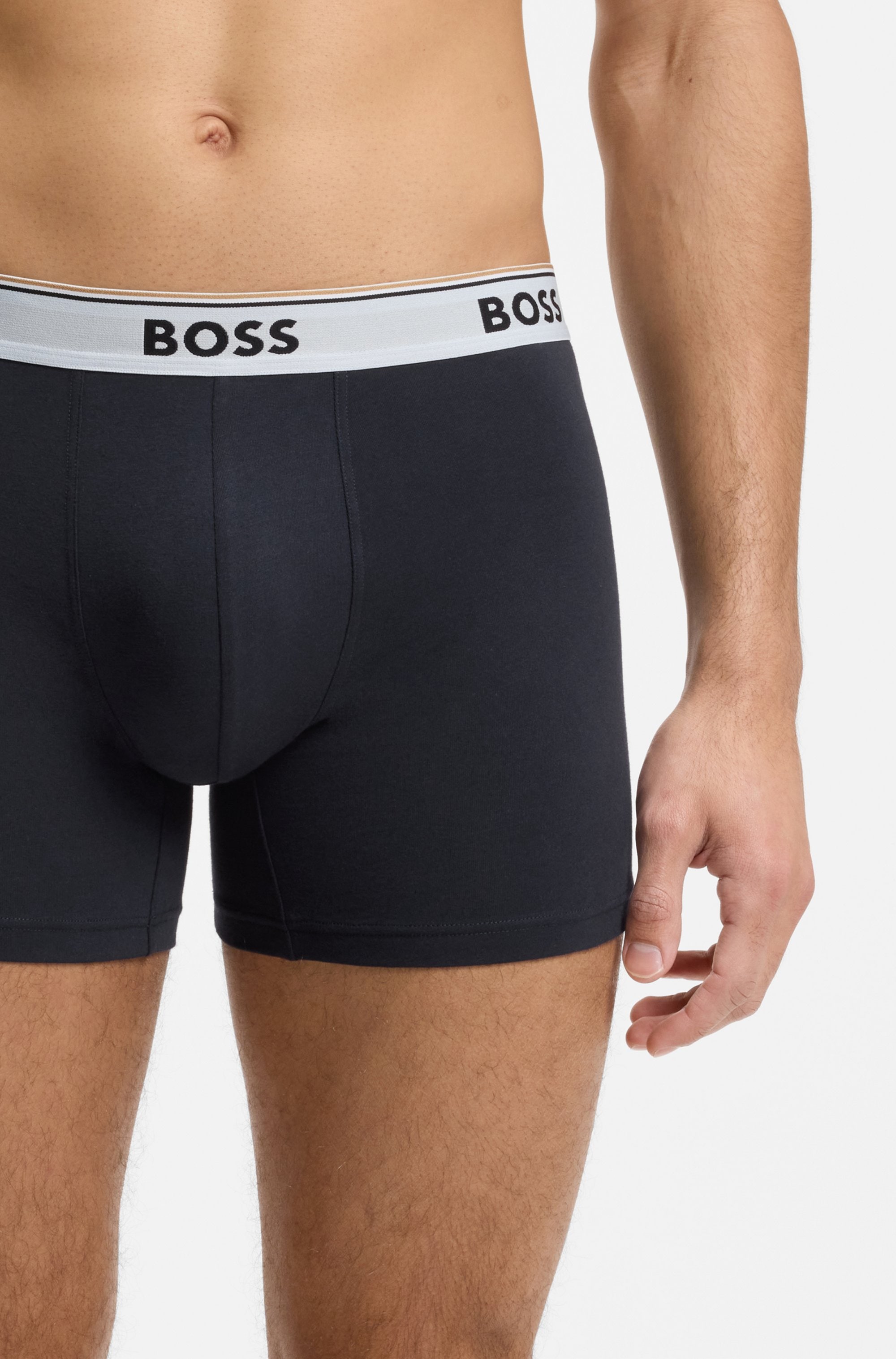 BOSS Boxershorts Packung, 3 Stk. längeres Bein, anliegend, aus Stretch-Baumwolle