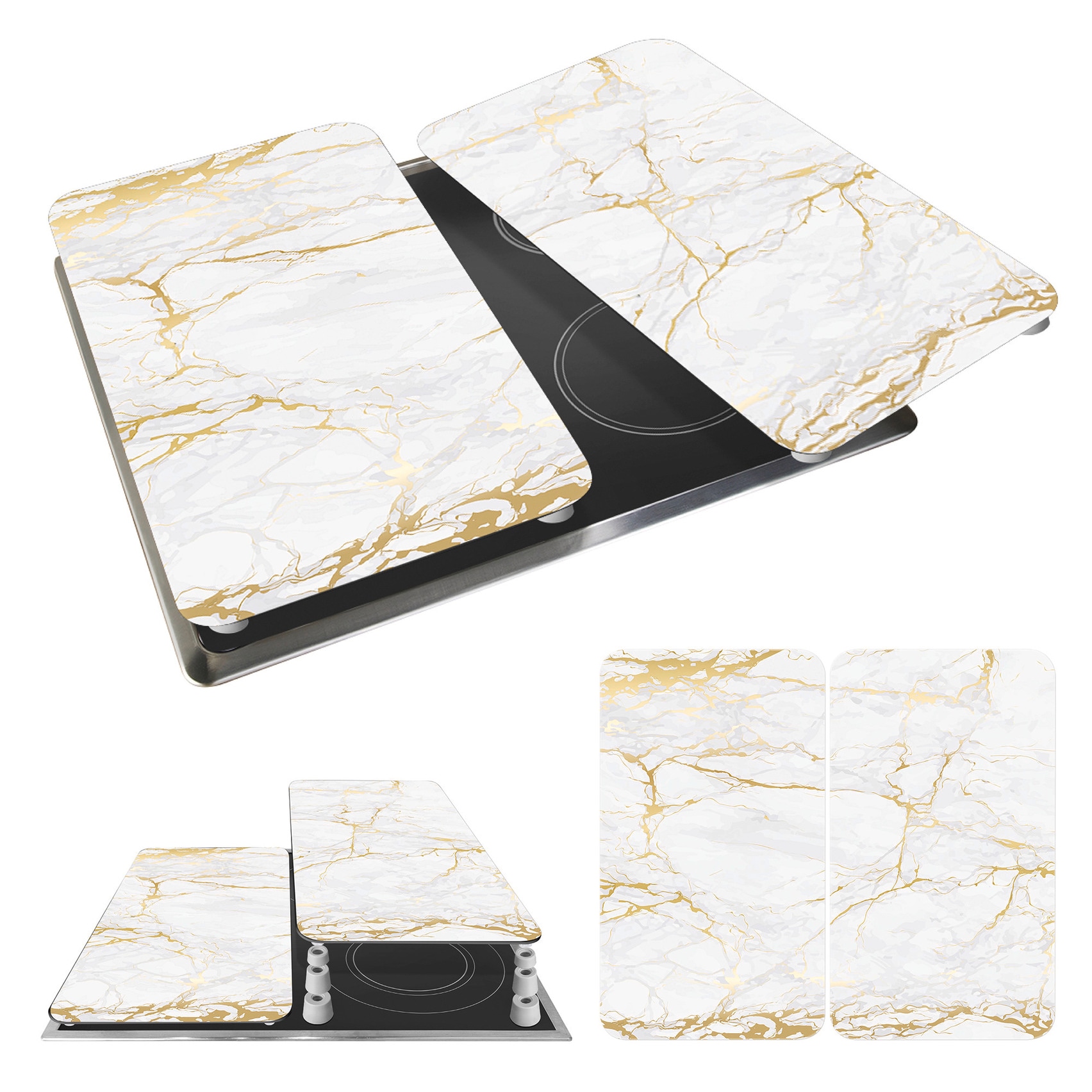 WENKO Herd-Abdeckplatte »Universal Modell Marmor Gold«, (Set, 2 tlg.), Herdabdeckung für alle Herdarten, kratzfest, mit rutschfesten Füßen
