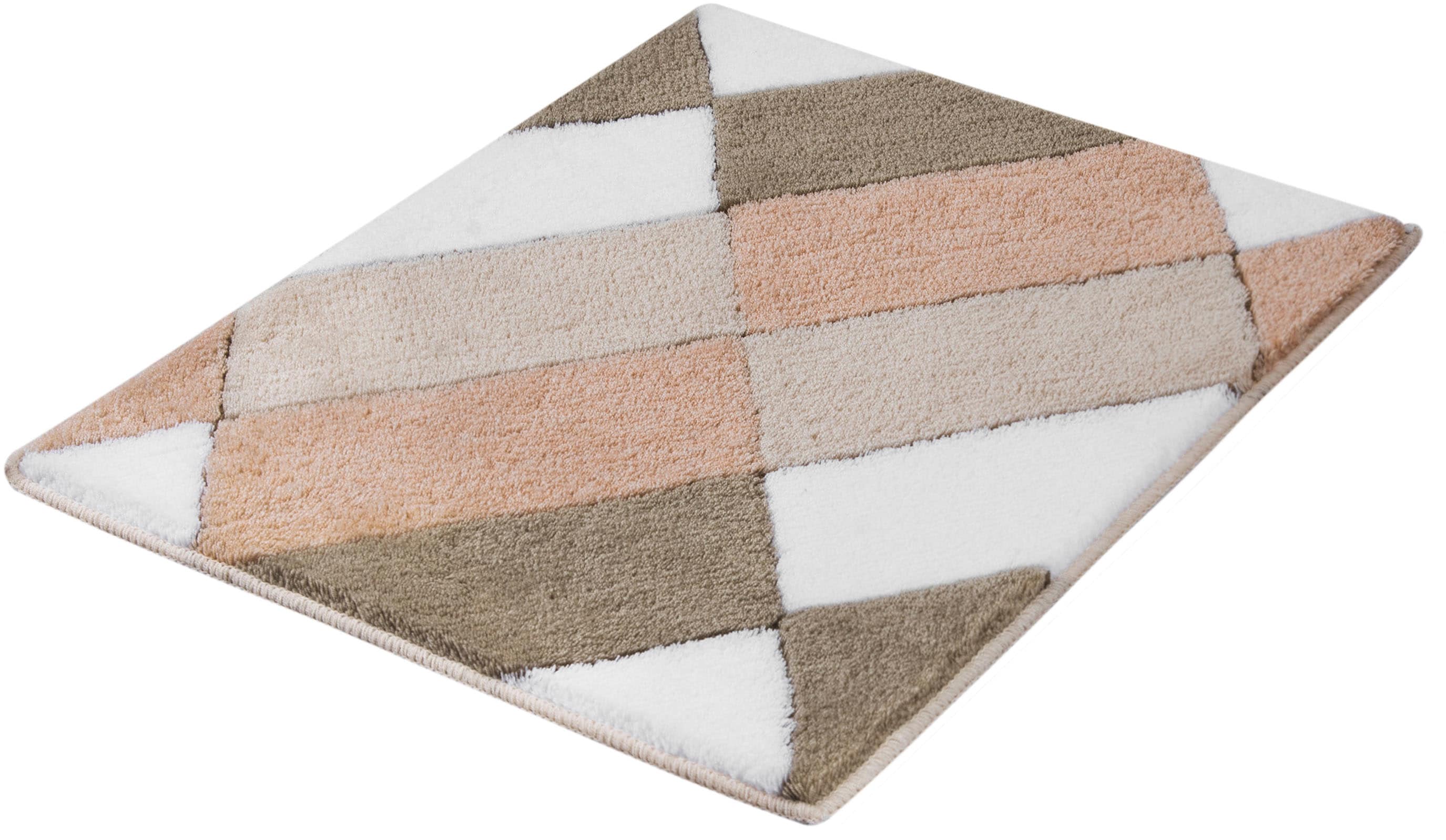 Kleine Wolke Badematte "Ayana, Badvorleger, Badezimmer Teppich" Höhe 15 mm rutschhemmend beschichtet fußbodenheizungsgeeignet Badteppich, modernes Rauten Design, leichter Hoch-Tief Effekt