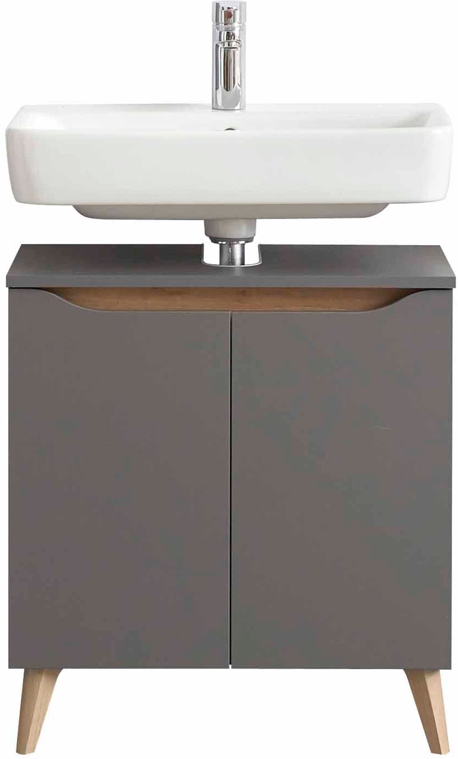 Saphir Badmöbel-Set »Quickset 5-teilig, Waschbeckenunterschrank mit LED-Spiegelschrank«, (6 St.), Midischrank, Unterschrank, Hängeschrank, inkl. Türdämpfer, 9 Türen