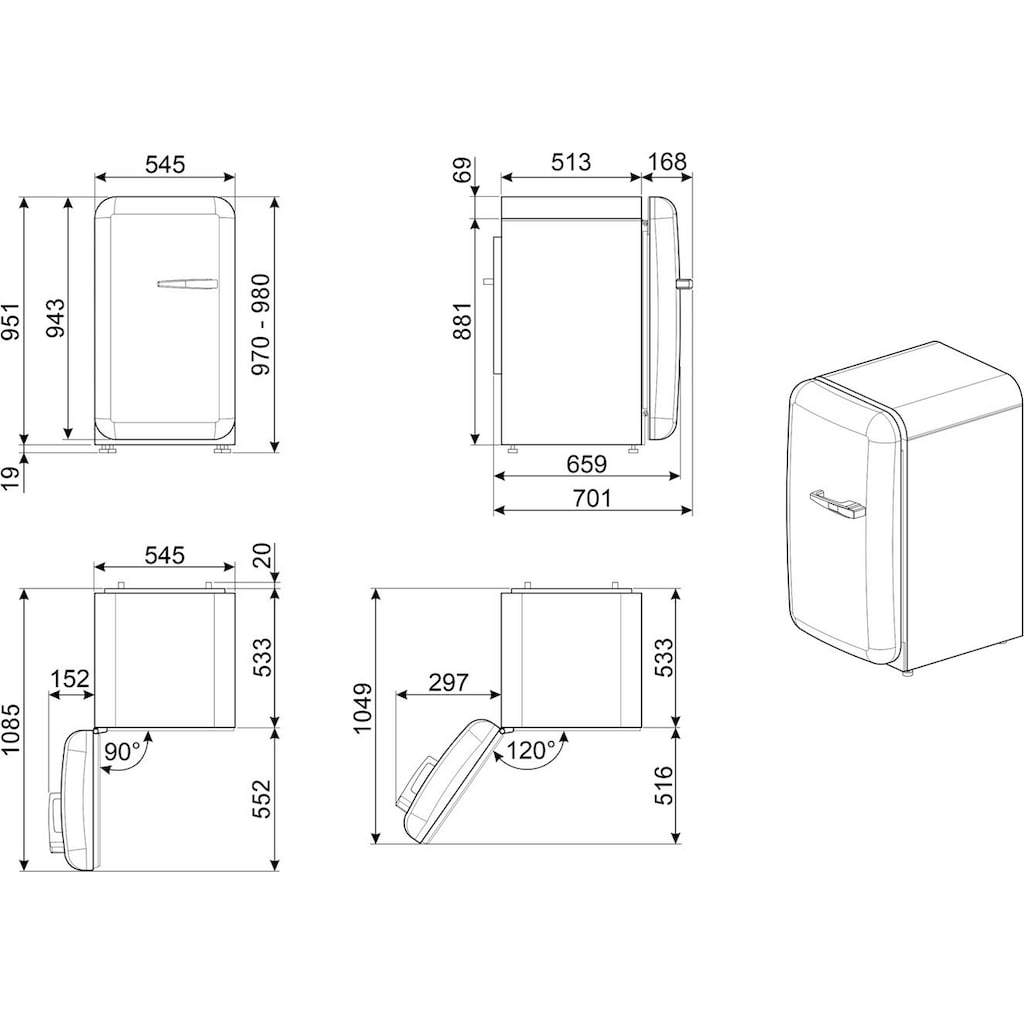 Smeg Kühlschrank »FAB10H«, FAB10HLWH5, 97 cm hoch, 54,5 cm breit