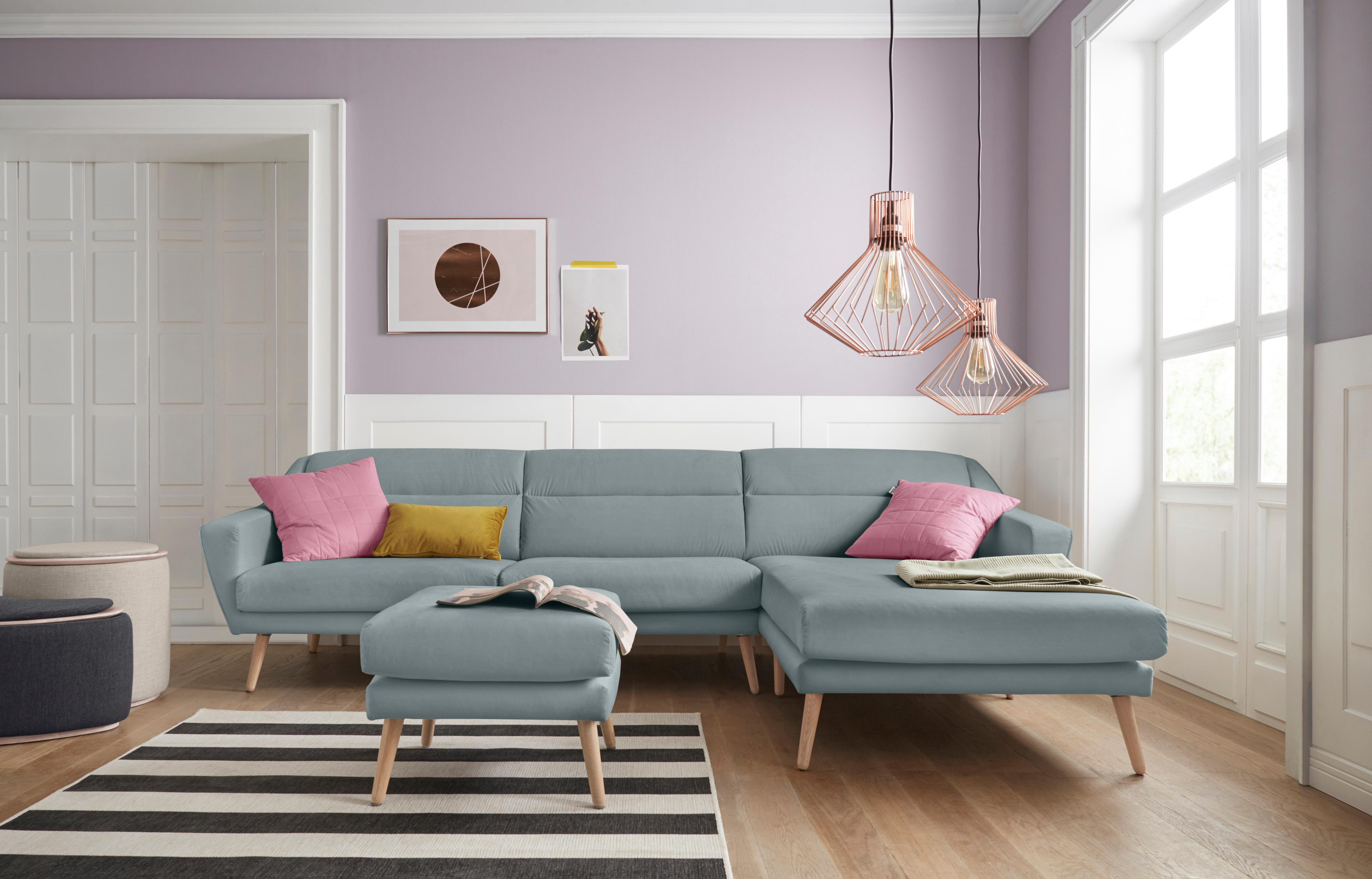 Thumbnail - andas Ecksofa "Bille L-Form", mit Naht im Rückenkissen und Beinen aus Eichenholz