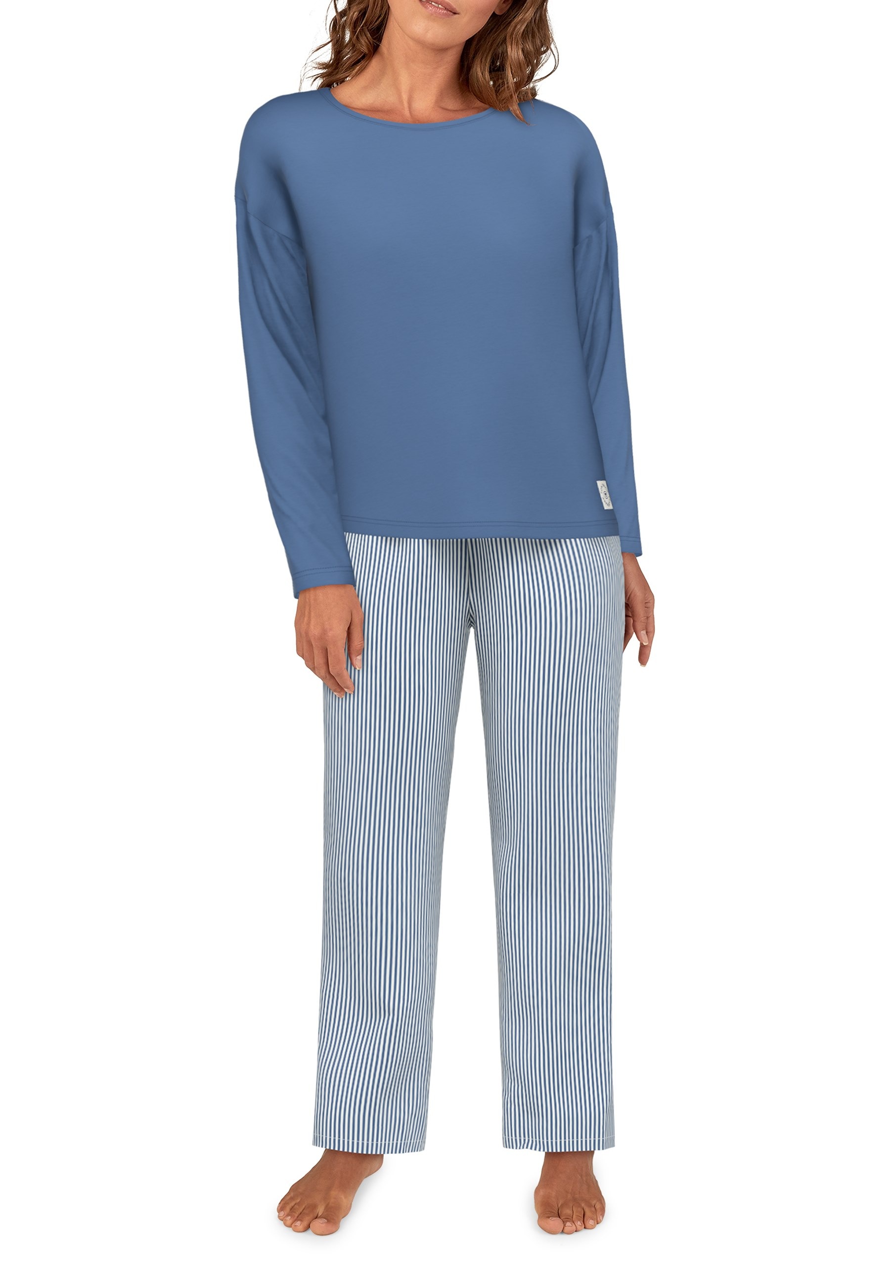 Thumbnail - TOM TAILOR Pyjama "Positivism" 2 tlg. Streifendesign, Langarm, Rundhalsausschnitt, lange Hose, Baumwollmix