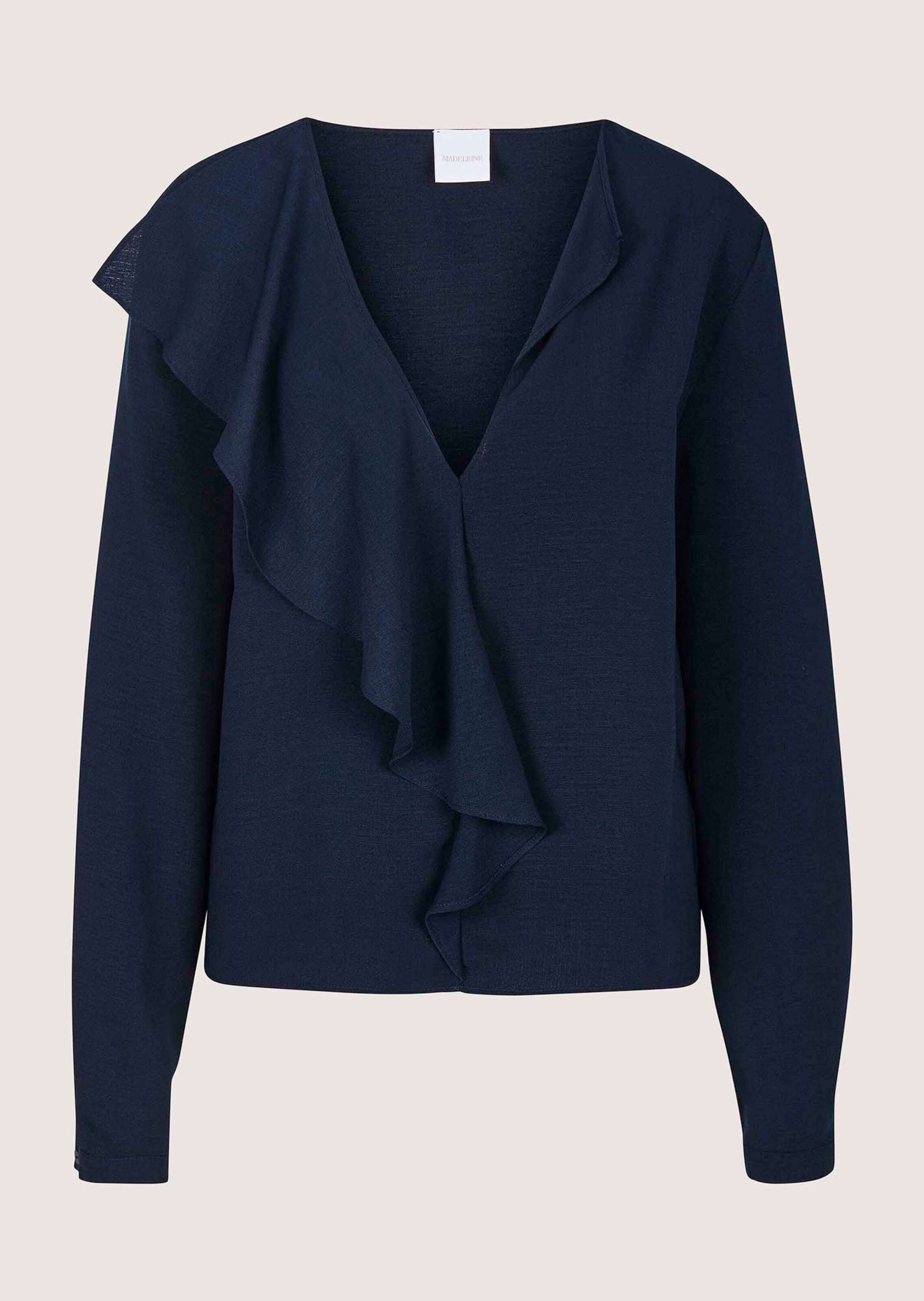 MADELEINE Langarmbluse "Hemdbluse Volantbluse mit Rüschendetails" Bluse mit einseitiger Rüsche am V-Ausschnitt