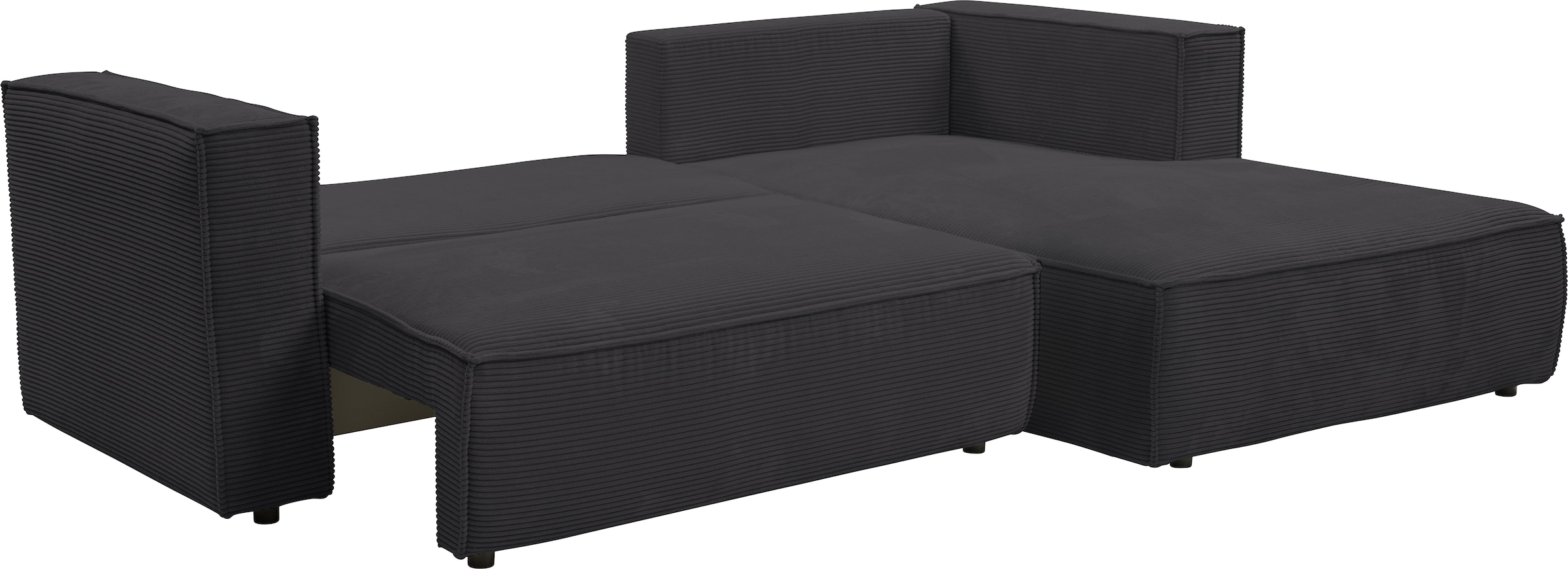 WERK2 Ecksofa »Atlanta-New, modernes Design, Stellmaße 280x147cm, L-Form, Kedernaht«, hoher Komfort, Schlaffunktion & Bettkasten, Cord, Anthrazit