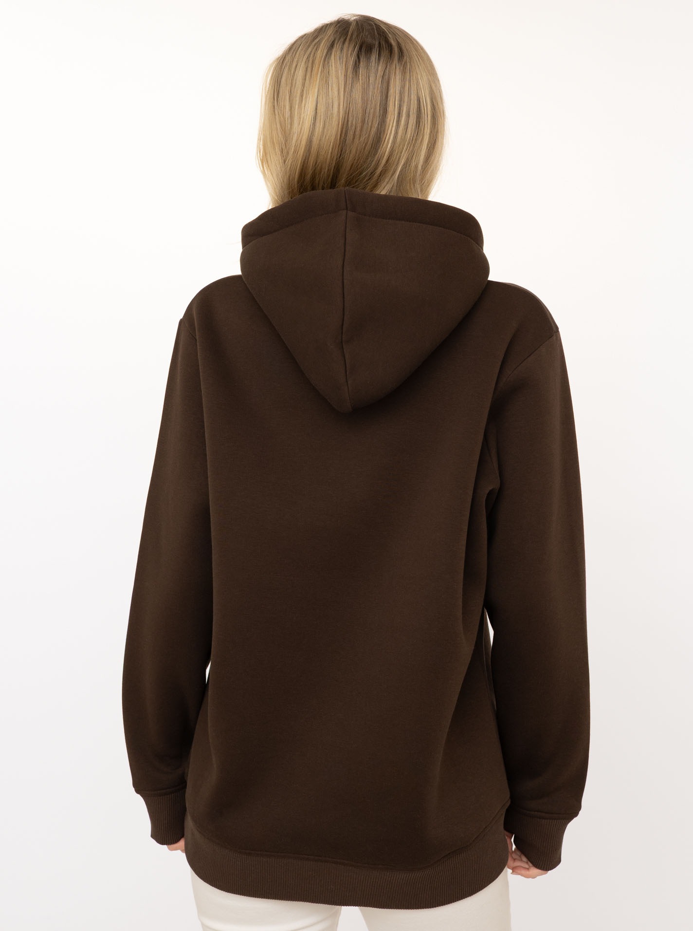 Hoodie ZWILLINGSHERZ "Smile Sparkle", Damen, Gr. S/M, braun, Sweatware, Obermaterial: 50% Baumwolle, 50% Polyester, Sweatshirts Hoodie, glänzender Print, Fronttasche, Kapuze, Daumenloch 2