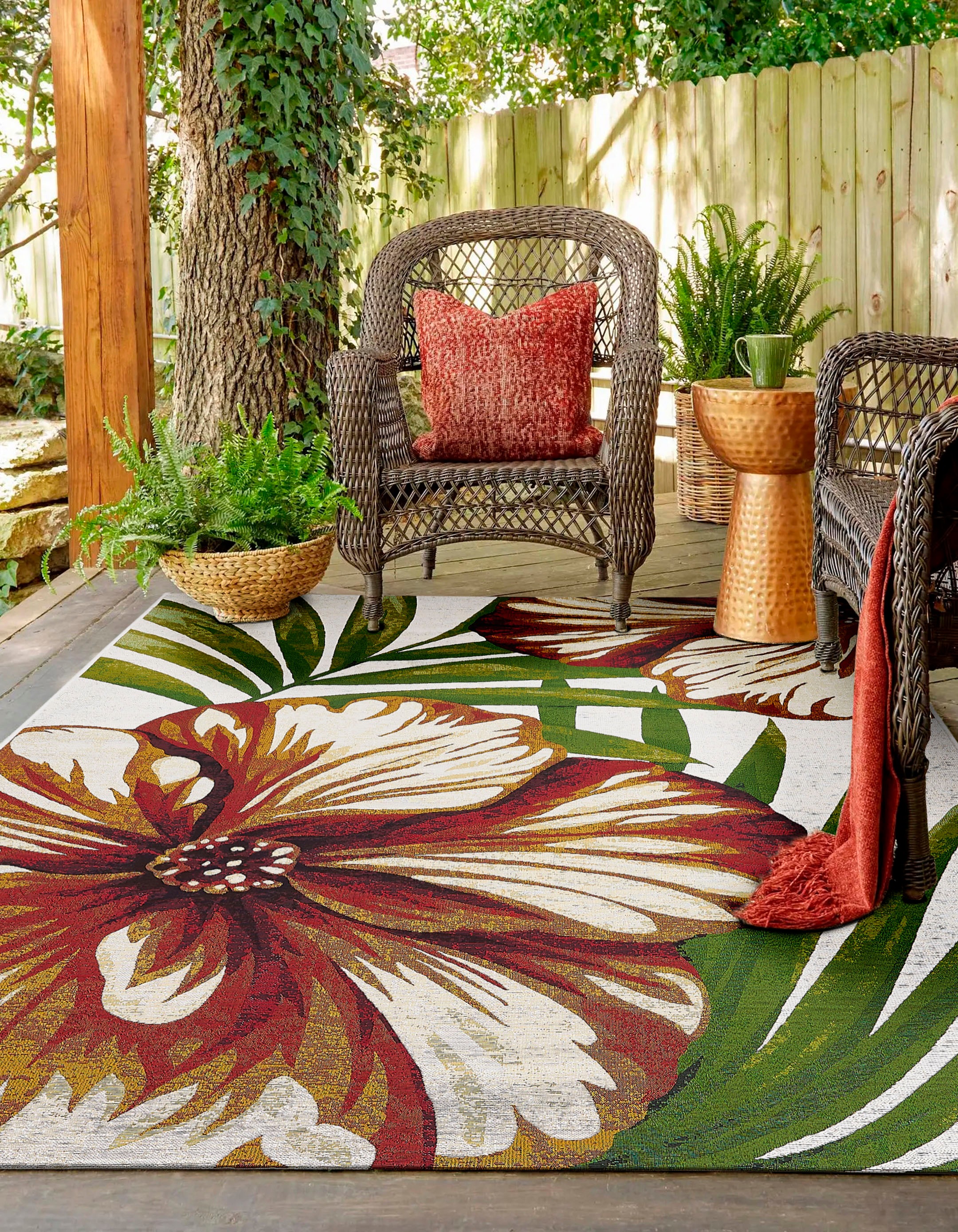 LUXOR living Teppich »Panama Blume«, rechteckig, Flachgewebe, modernes Design, Motiv Blumen, In- und Outdoor geeignet