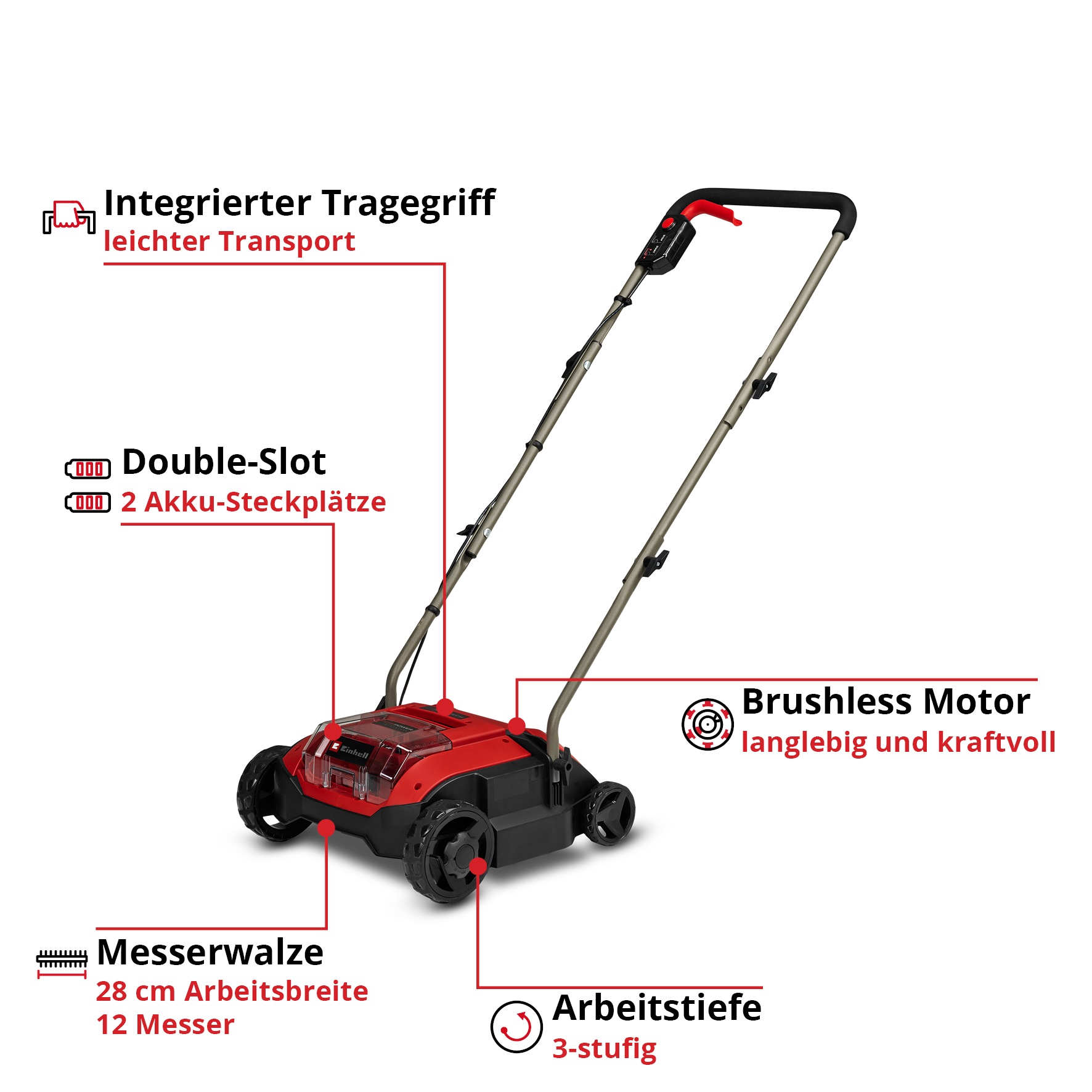 Einhell Akku-Vertikutierer / Lüfter »GC-SC 18/28 DS Li-Solo«, ohne Akku und Ladegerät