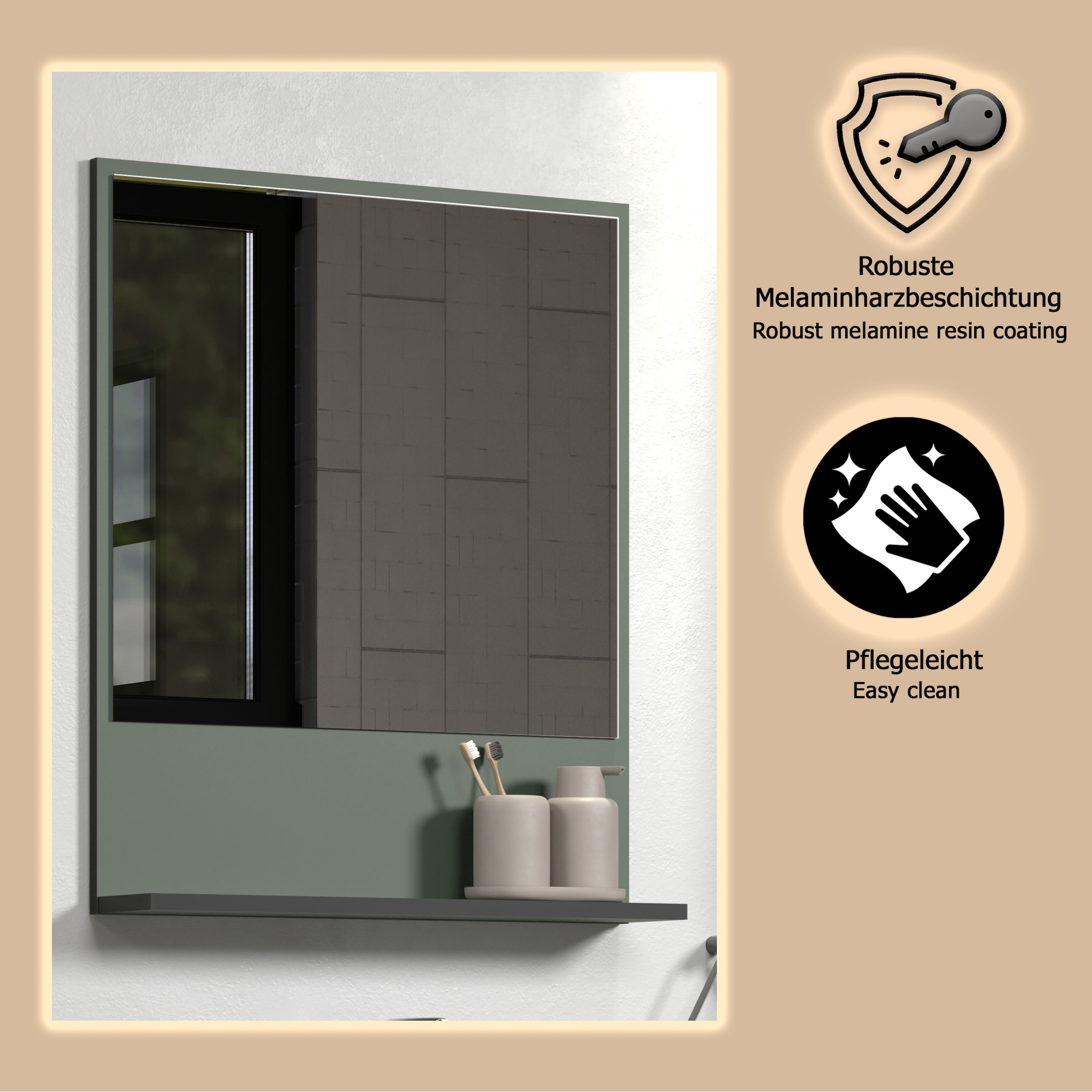 welltime Badspiegel »Amrum« Wandspiegel mit Ablage - (B/T/H) wahlweise 60 bis 80/14/74 cm