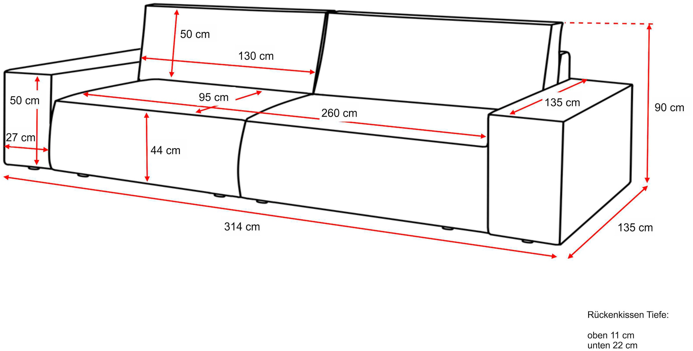Home affaire Big-Sofa »NEU: SHERWOOD XXL, Big-Sofa (316cm), extra tiefe Sitzfläche 95 cm«, bequemer Sitzkomfort, Cord u. Leinenoptik, Kedernaht