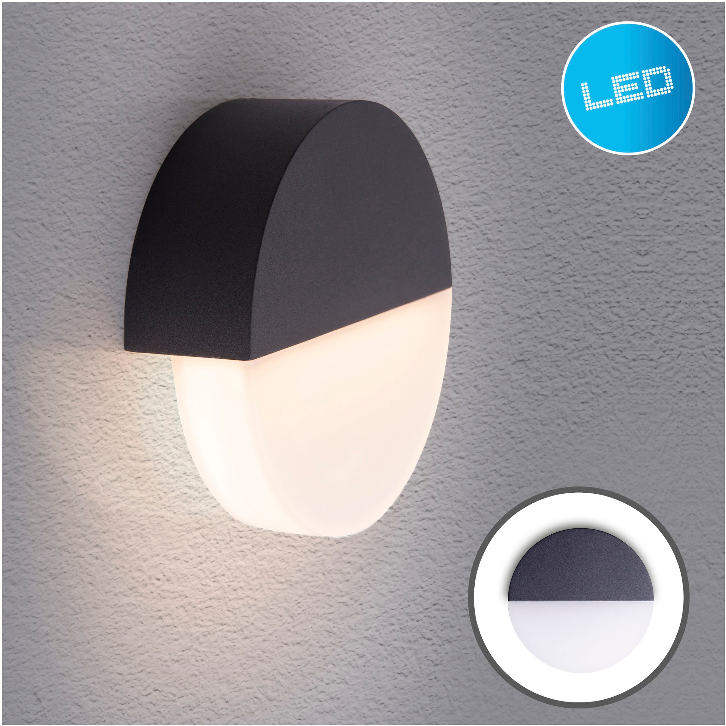 näve LED Außen-Wandleuchte »Sobrio«, 1 flammig, Leuchtmittel LED-Board | LED fest integriert, Wandleuchte, Terrasse, anthrazit, Ø: 18cm, LED warmweiß