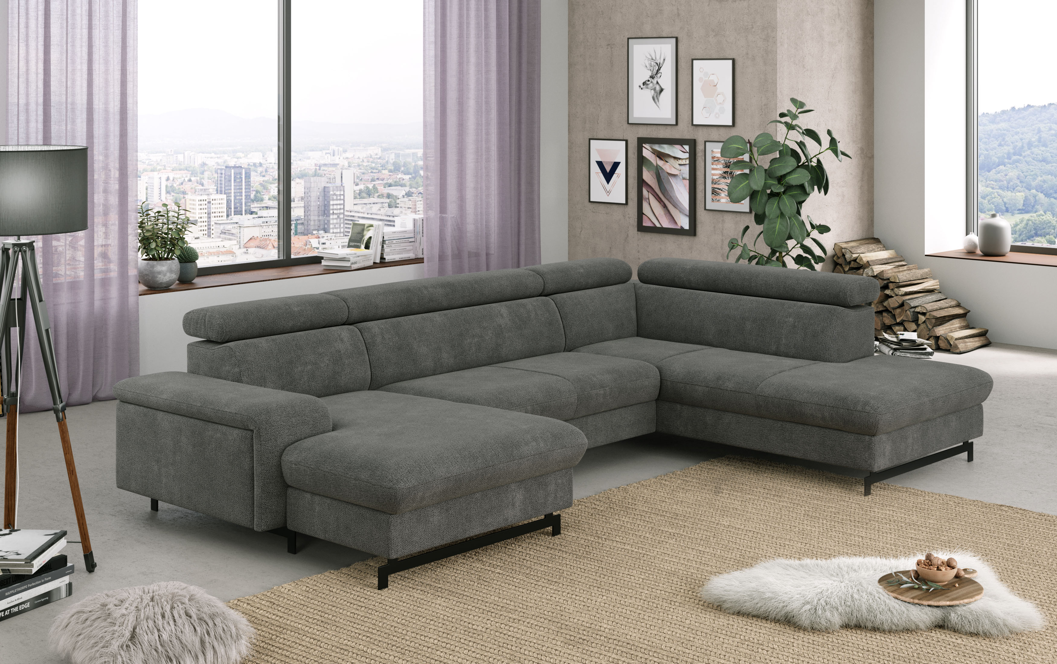 COTTA Wohnlandschaft "Emma U-Form, B: 328 cm" mit Kopfteilverstellung, optional Schlaffunktion & Bettkasten