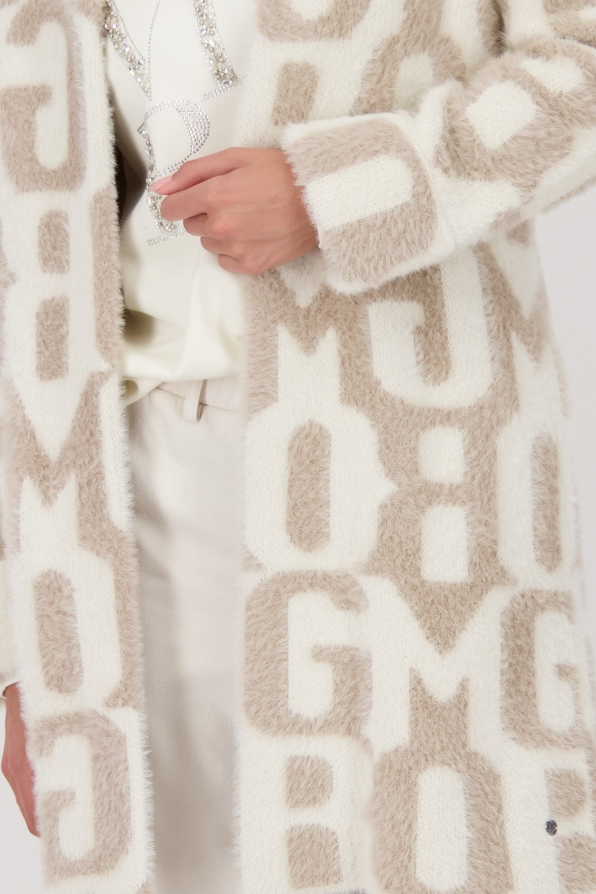 Thumbnail - Monari Longstrickjacke "Jacke Strickmantel Plüsch" Regular fit mit V-Ausschnitt