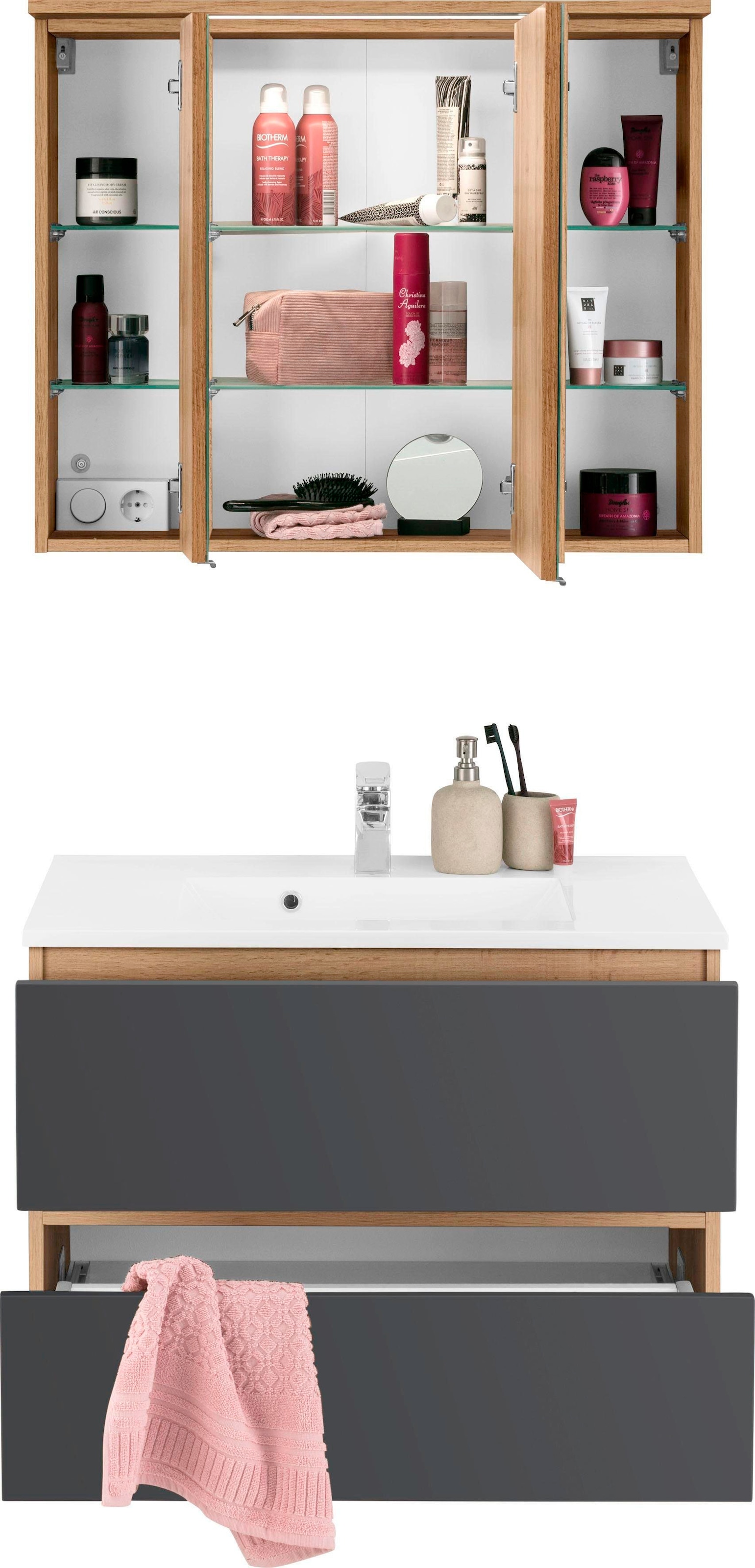 welltime Badmöbel-Set »Lucca«, (2 St.), Breite 80 cm, mit direkter LED-Beleuchtung