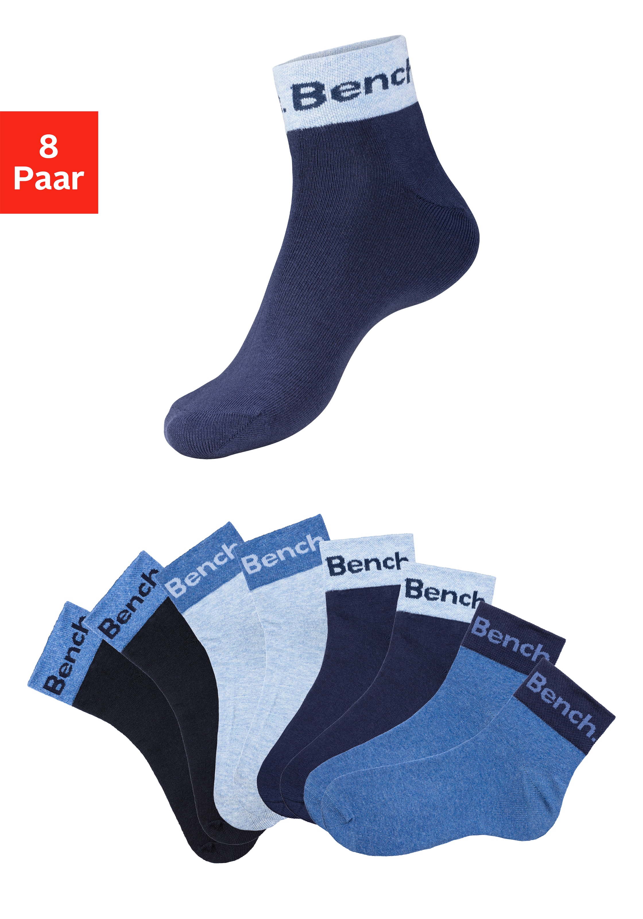 Bench. Kurzsocken, (Packung, 8 Paar), mit eingestricktem Schriftzug am Bünd günstig online kaufen