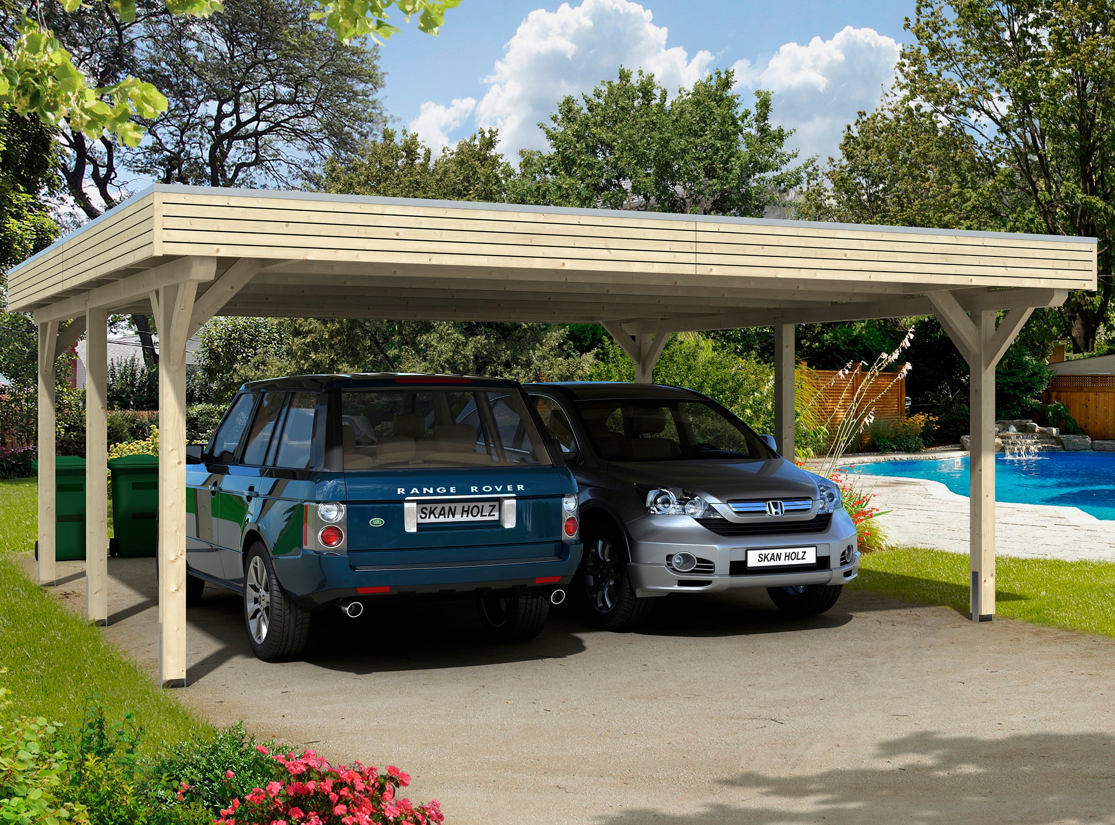 Skanholz Doppelcarport "Spessart" Leimholz 550 cm natur