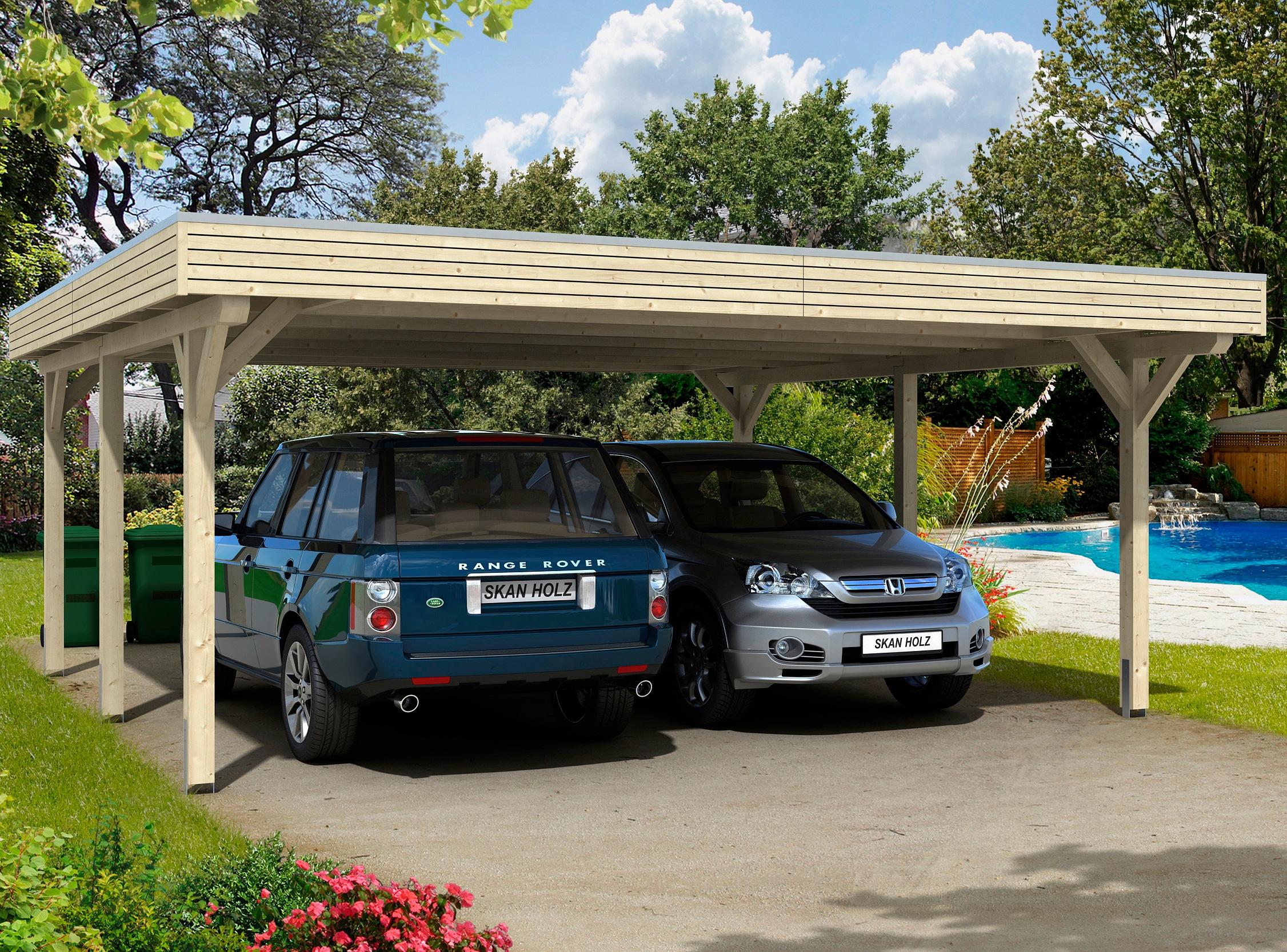 Skanholz Doppelcarport "Spessart", Leimholz-Nordisches Fichtenholz, 550 cm, natur