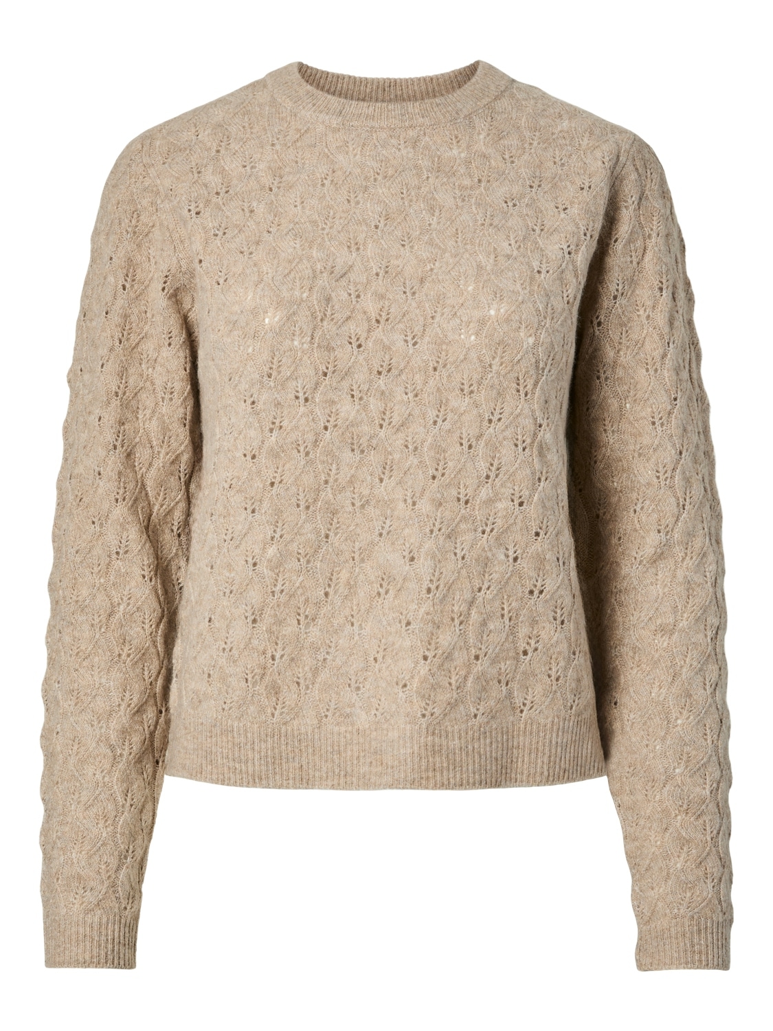 pieces Rundhalspullover "PCLELOU LS O-NECK KNIT NOOS BC" Materialmix