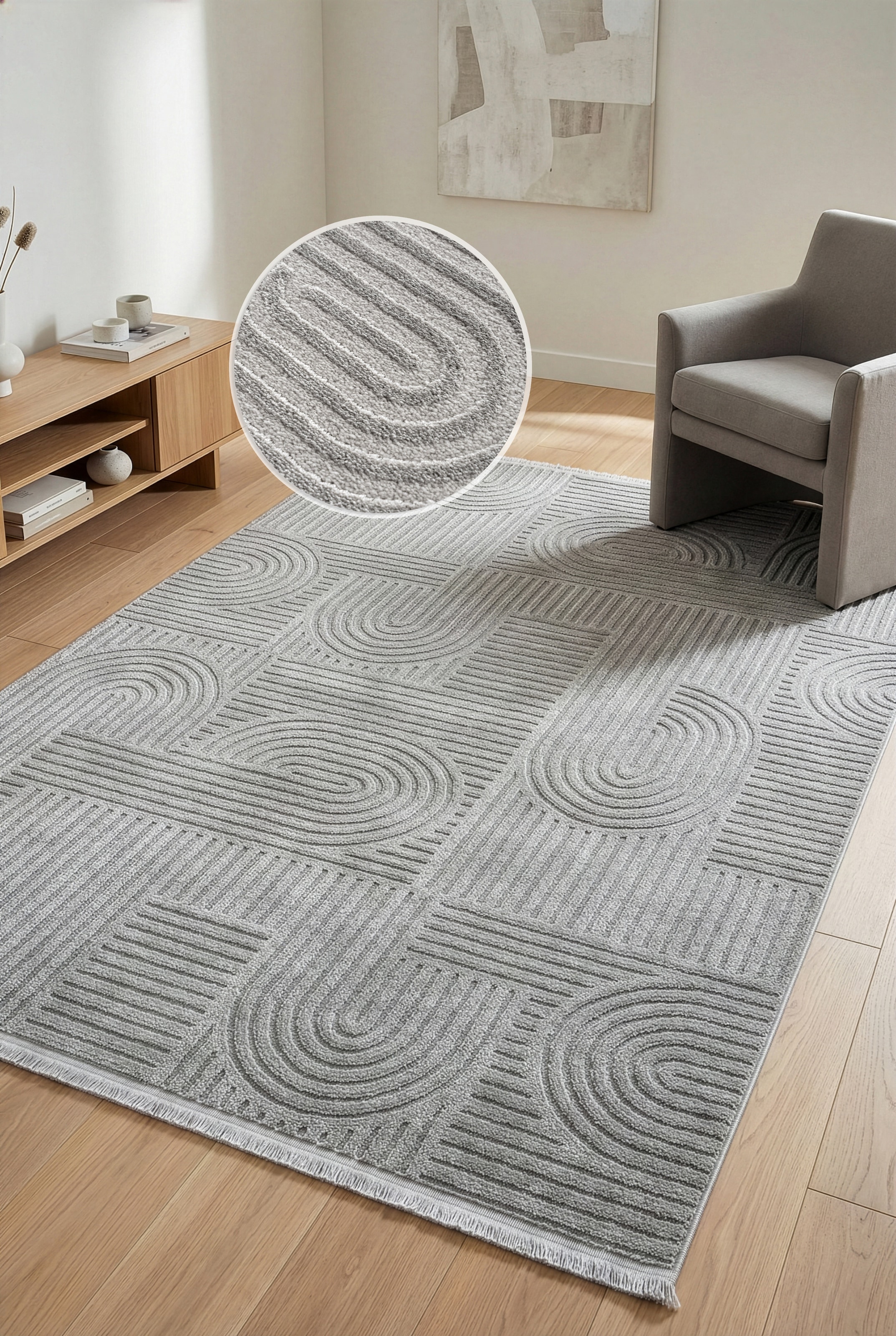 OTTO home Teppich "Jonnis, mit Fransen, Boho-Design, Scandi, Designteppich" rechteckig 9 mm Höhe Hoch-Tief, 3D Optik, skandinavischer Stil, Wohnzimmer, Schlafzimmer