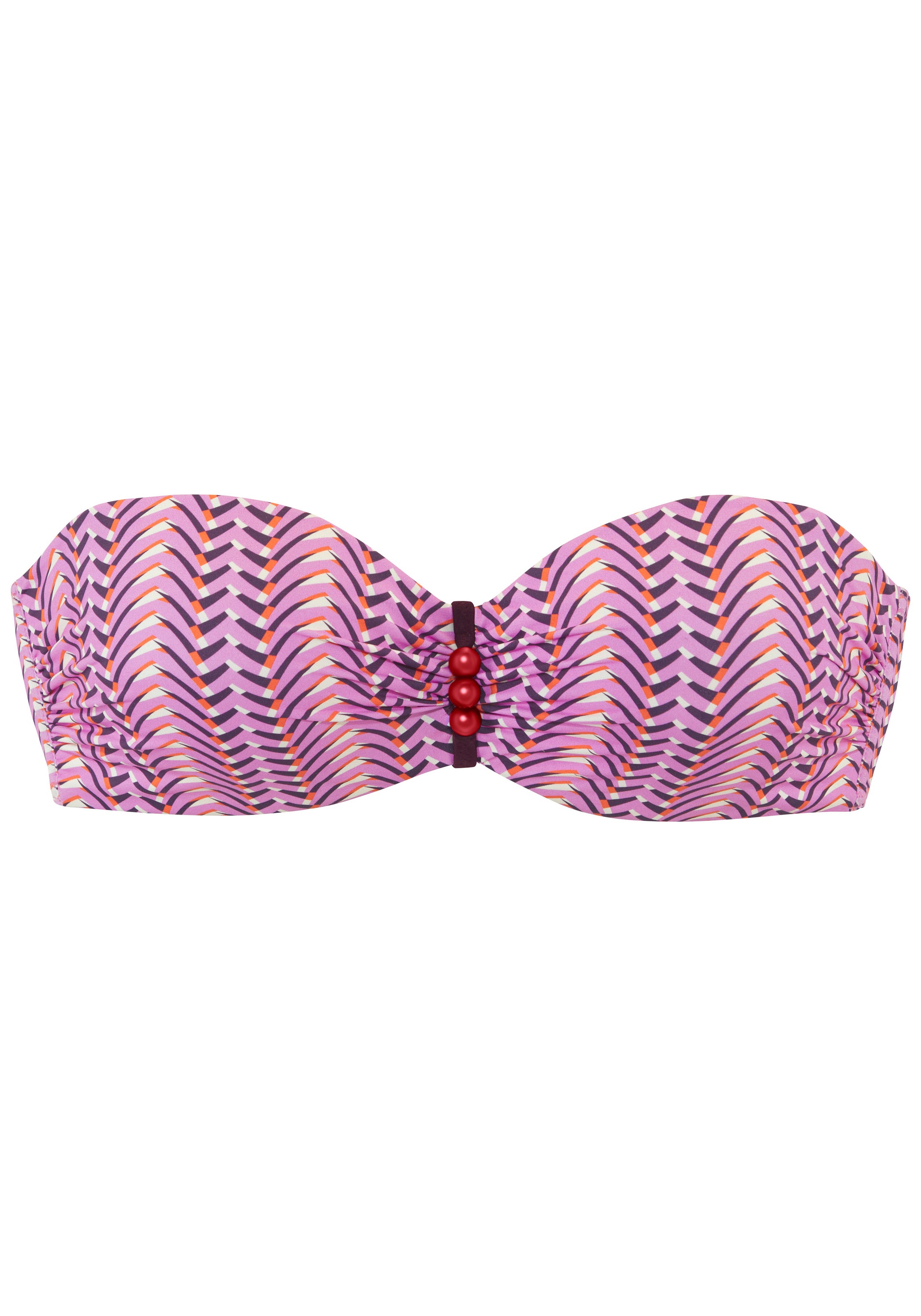 Bügel-Bandeau-Bikini VIVANCE, Damen, Gr. 40, Cup C, rosa (rosa bedruckt), Polyamid, bedruckt, Bikini-Sets, mit Zierperlen 3