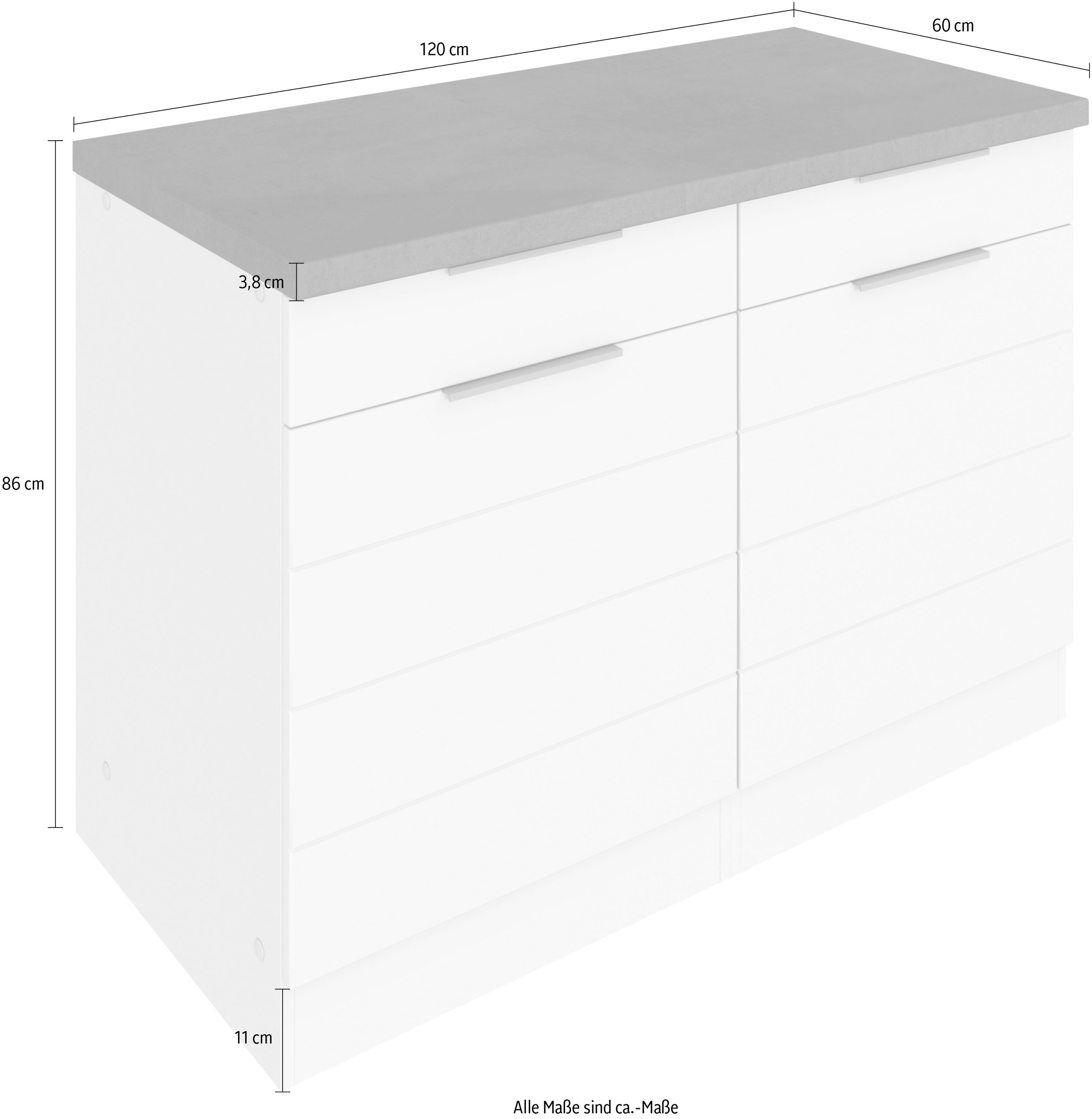 KOCHSTATION Unterschrank »KS-Luhe«, 120 cm breit, für viel Stauraum, MDF-Fronten mit waagerechter Lisene