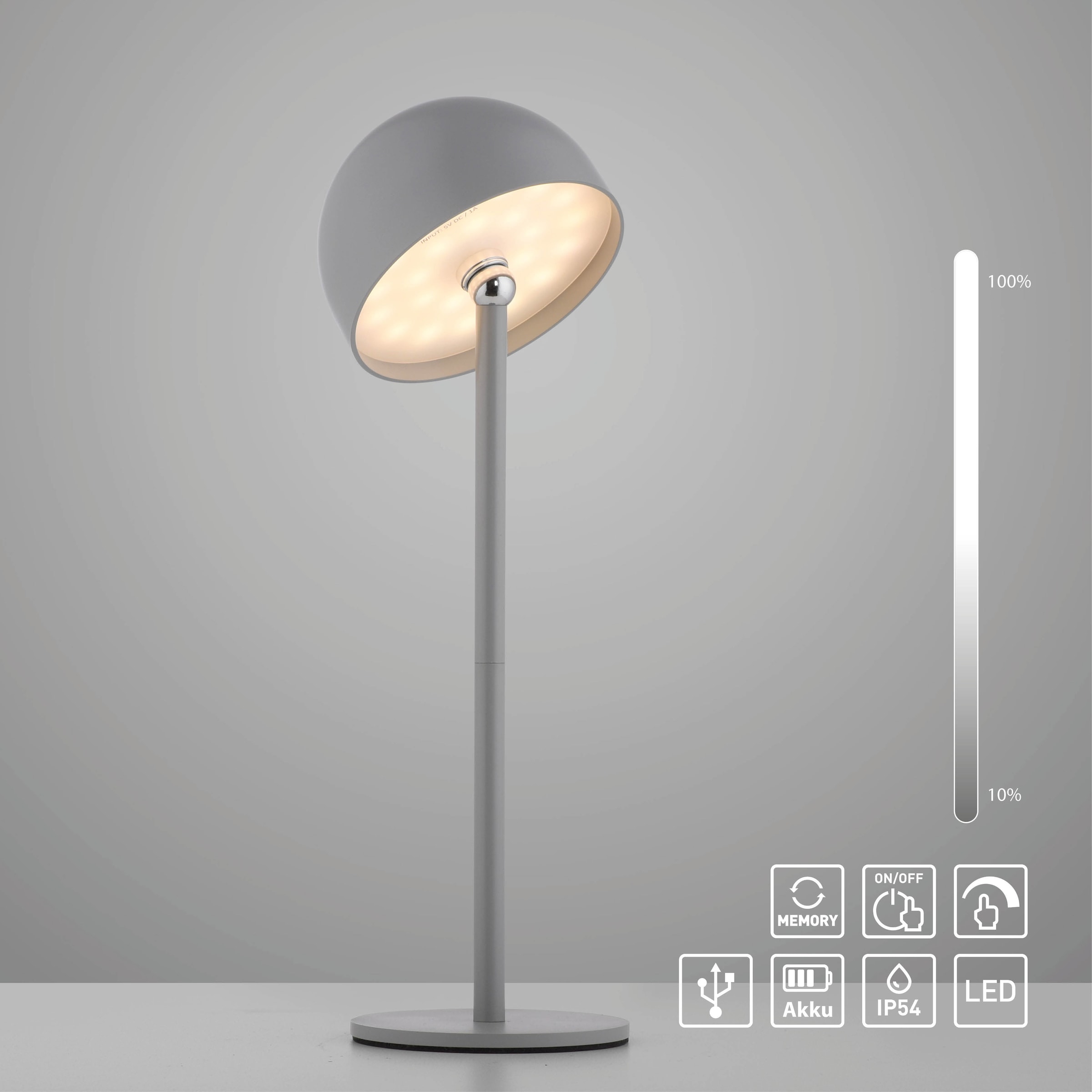 OTTO home Tischleuchte »Akku Tischlampe Gerrin Indoor Outdoor, magnetischer Flaschenaufsatz« LED-Board Warmweiß Pilzlampe Flaschenaufsatz, Regulierung der Lichtstärke, Pilz, Lampe