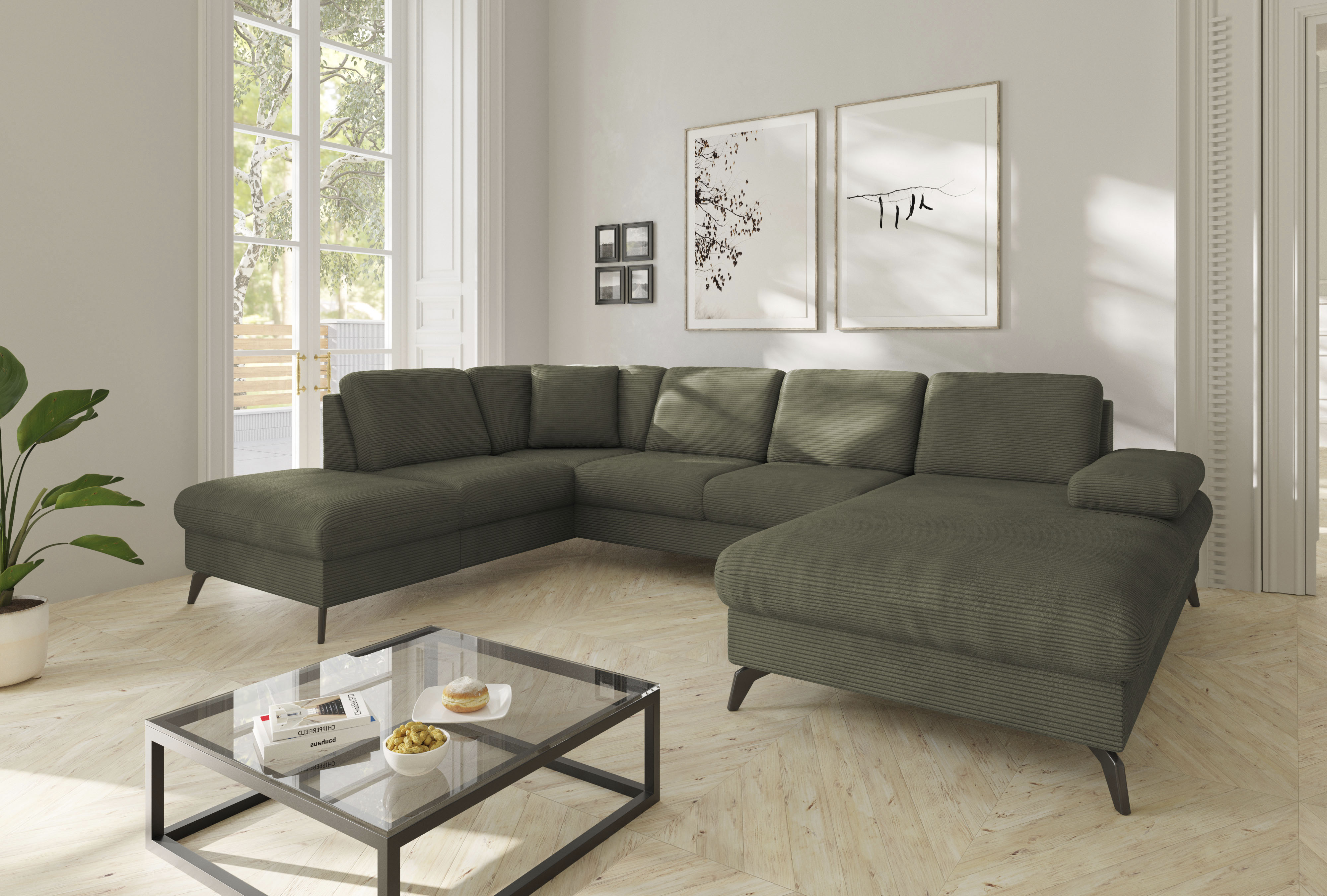 sit&more Wohnlandschaft "Morris Jubi U-Form, B: 300 cm, Armteilverstellung" optional mit Bettfunktion, 1 Zierkissen, komfortable Sitzhöhe 44 cm