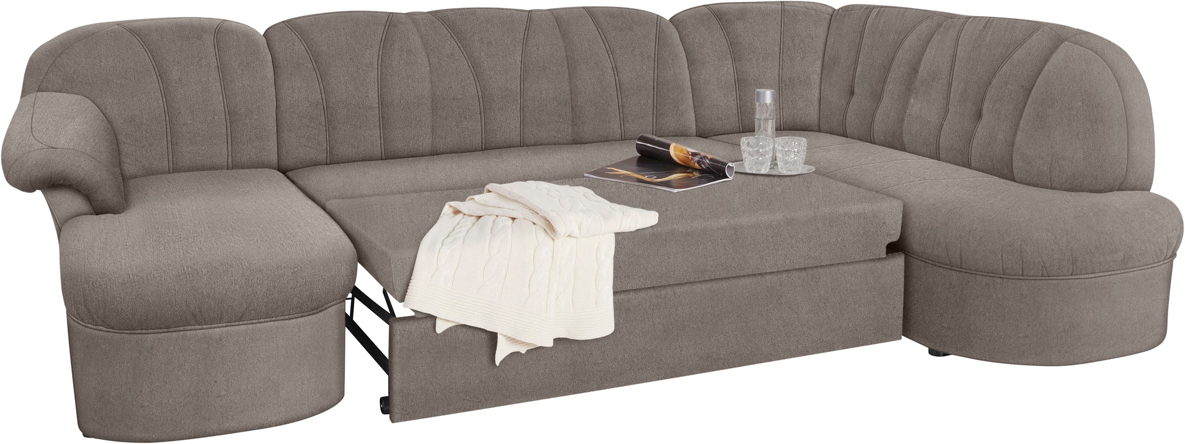 DOMO collection Wohnlandschaft »Pegnitz, zeitlos und modern, mit attraktiver Rückensteppung, U-Form«, wahlweise mit Bettfunktion