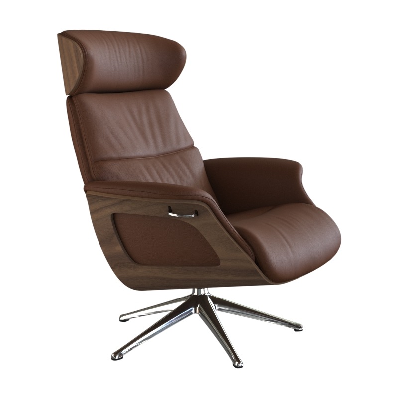 FLEXLUX Relaxsessel »Clement Relaxstuhl, Polstersessel, Liegesessel, TV-Sessel,«, Rücken- & Kopfteilverstellung, Drehbar, Armlehne Walnuss, Fuß Alu
