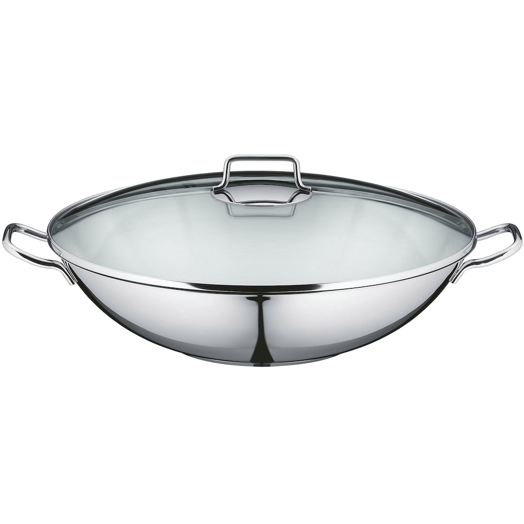 WMF Wok »Macao«, Cromargan® Edelstahl Rostfrei 18/10, (Set, 4 tlg., 1 x Wok mit Glasdeckel, Dämpfeinsatz, Rezeptheft)