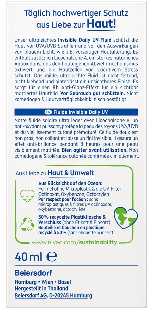 Nivea Sonnenschutzfluid »NIVEA SUN UV Gesicht Experte Invisible Daily UV-Fluid LSF 50+«