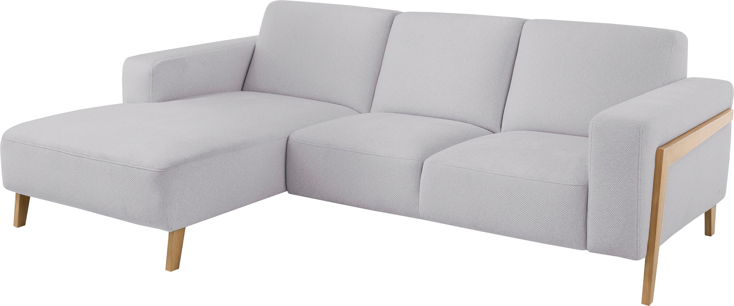 exxpo - sofa fashion Ecksofa »Starr Scandic Design, tolle Verarbeitung, bequem, Sichtholz am Armteil«, L-Form, wahlw. elektrische Sitztiefenverstellung, Massivholzfüße