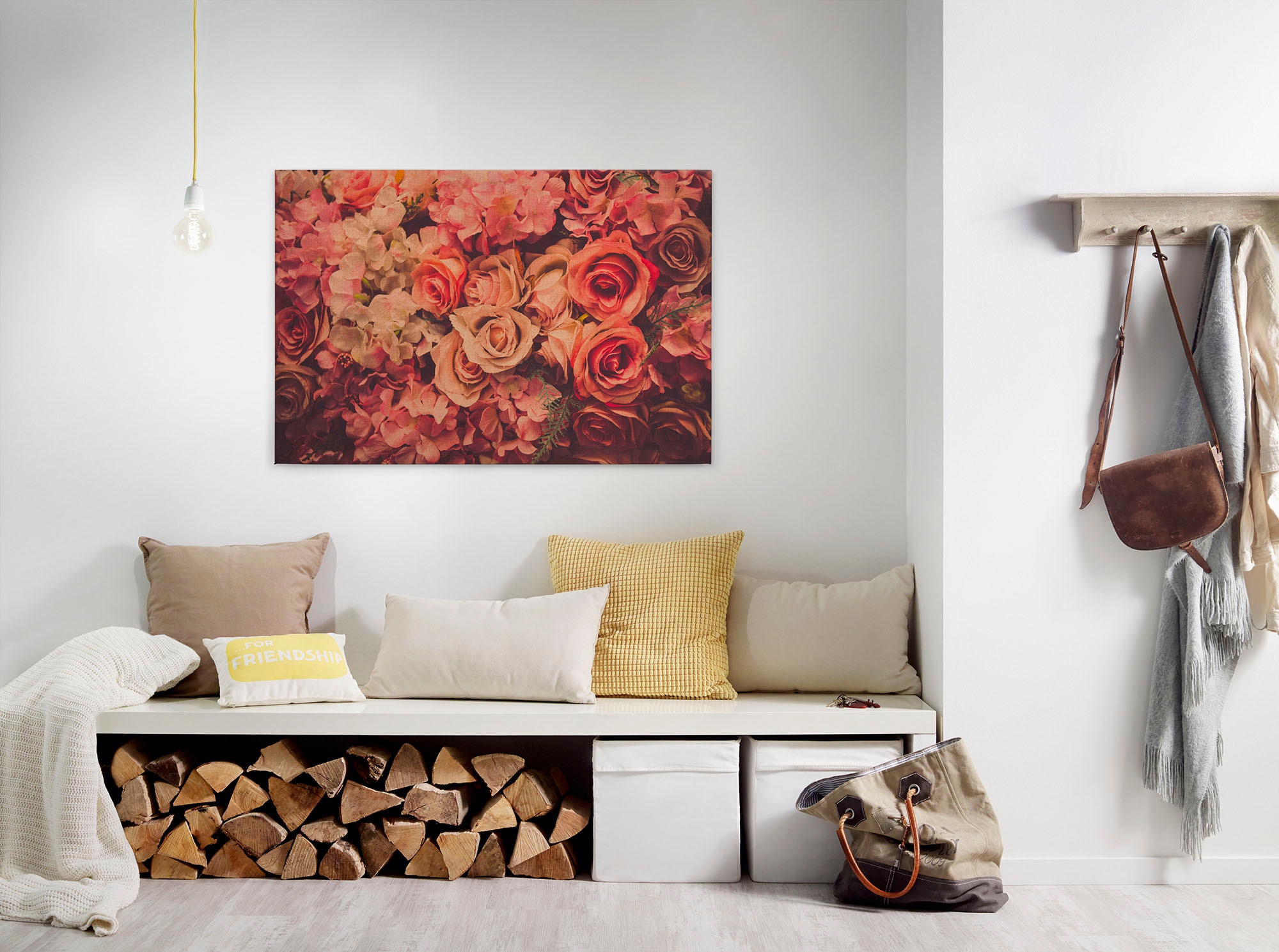 A.S. Création Leinwandbild "Flower Wall", Blumen, (1 St.), Romantische Rosen Rosenbild Keilrahmen