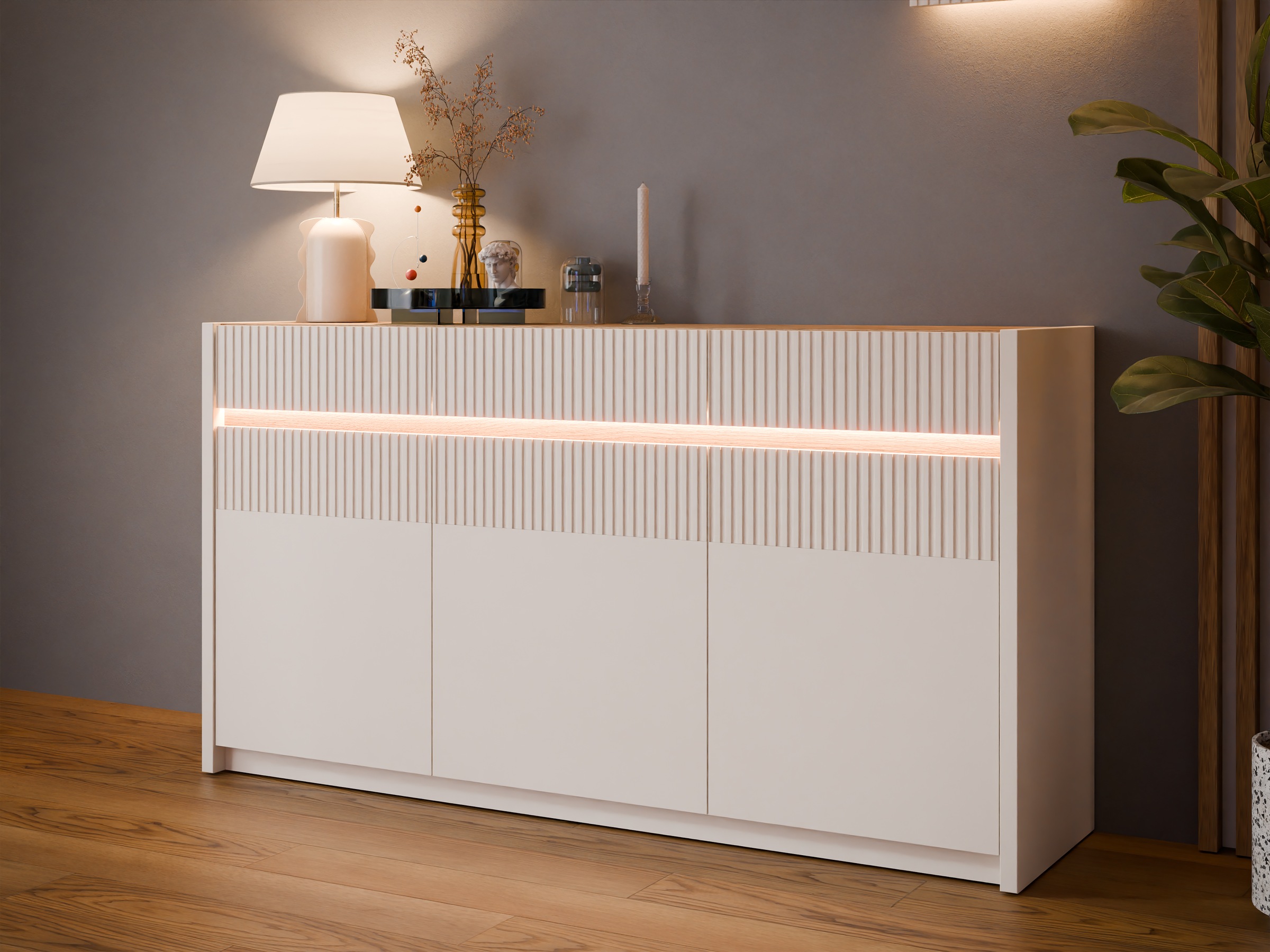 FORTE Sideboard "Oak Squere", Sideboard, Beleuchtung, Soft Close, Lamelleno günstig online kaufen