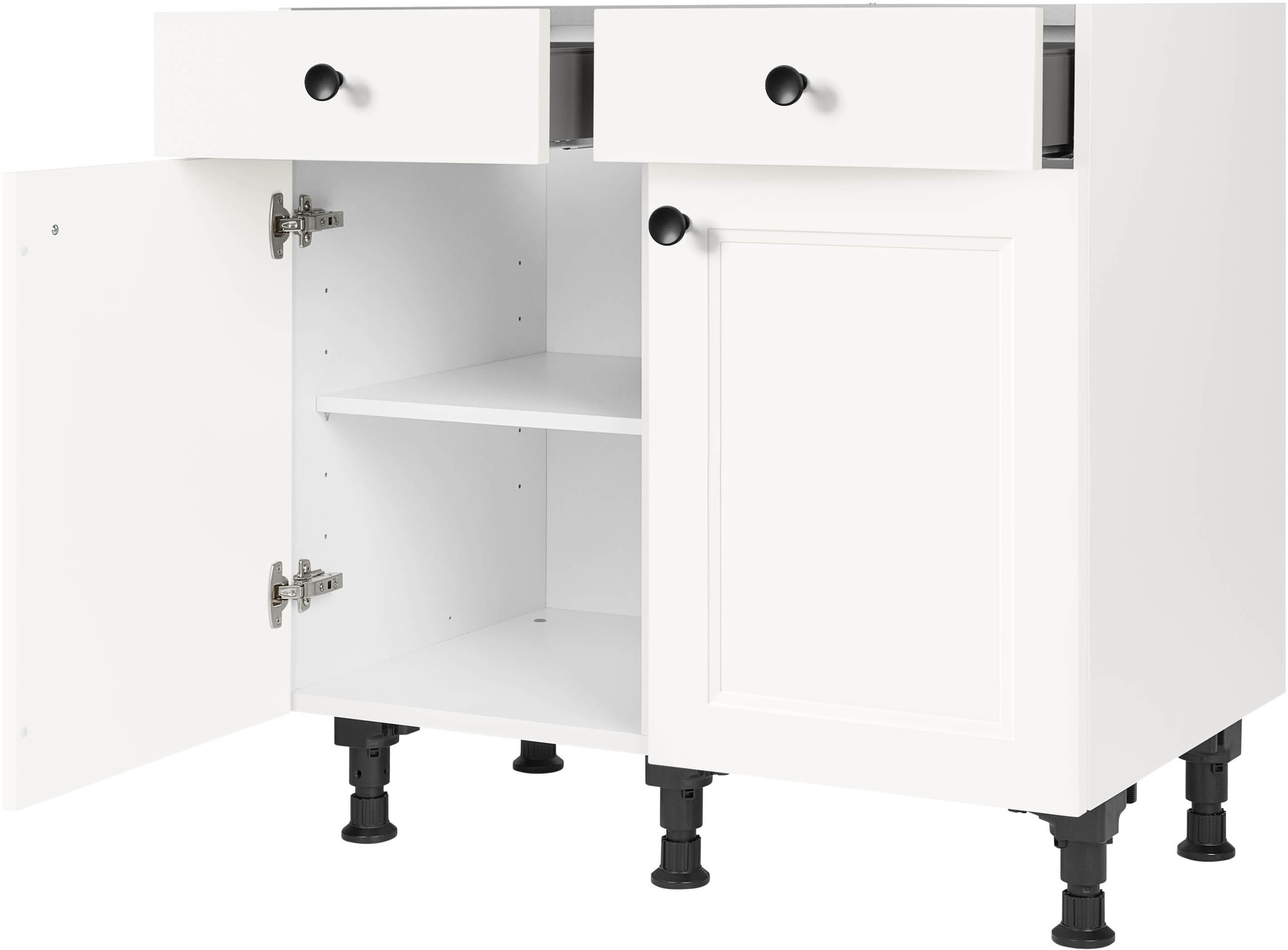 nobilia® Unterschrank »"Cascada", vormontiert, Breite 90 cm, Soft-Close-Funktion«, bei den Schubkästen, inkl. höhenverstellbare Sockelfüße