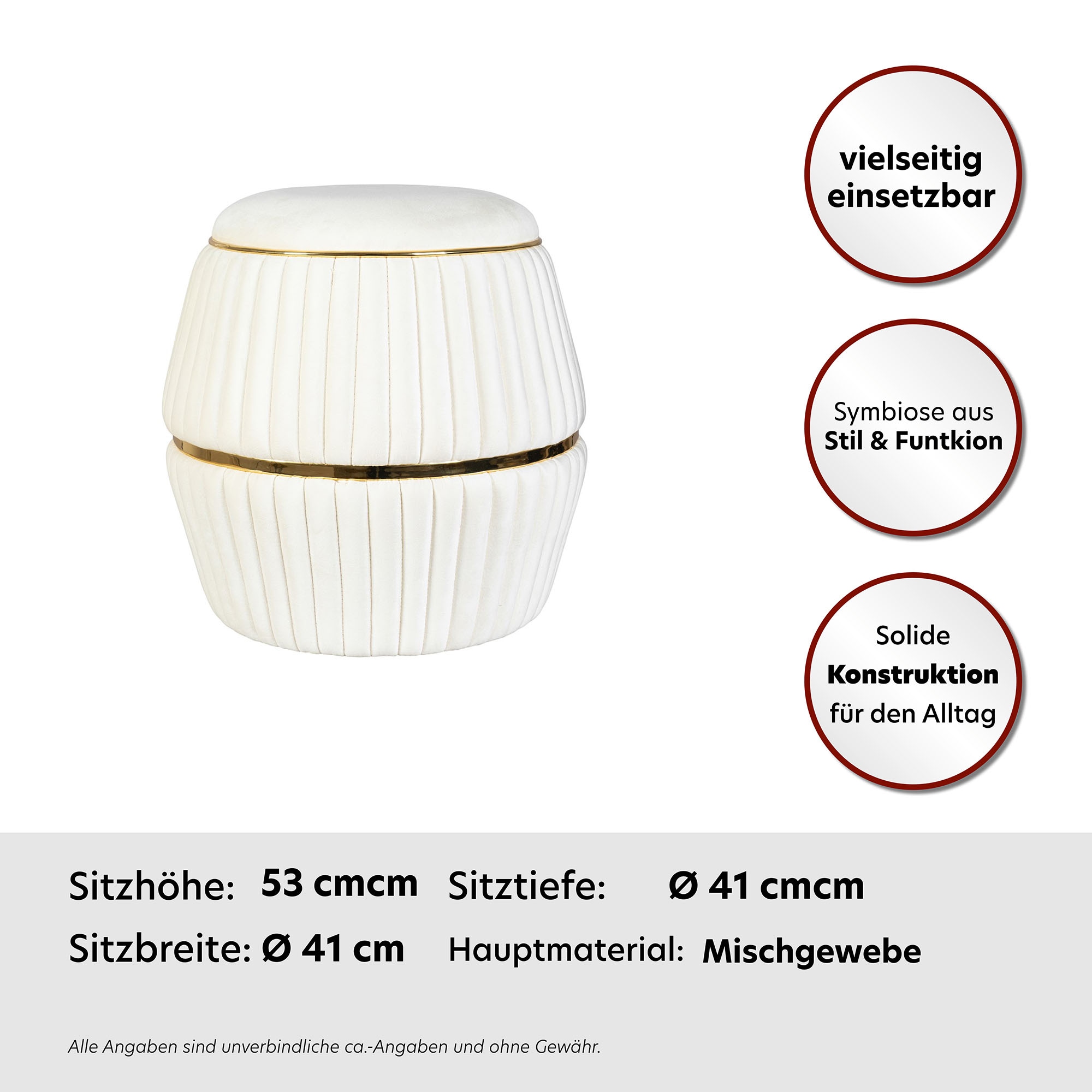 Kayoom Sitzhocker »Hocker Doric, trendiger Look, ästhetische Farbgebung, schöne Steppung«, (1 St.), komfortabel, hochqualitativ, pflegeleicht, in vielen Räumen zuhause