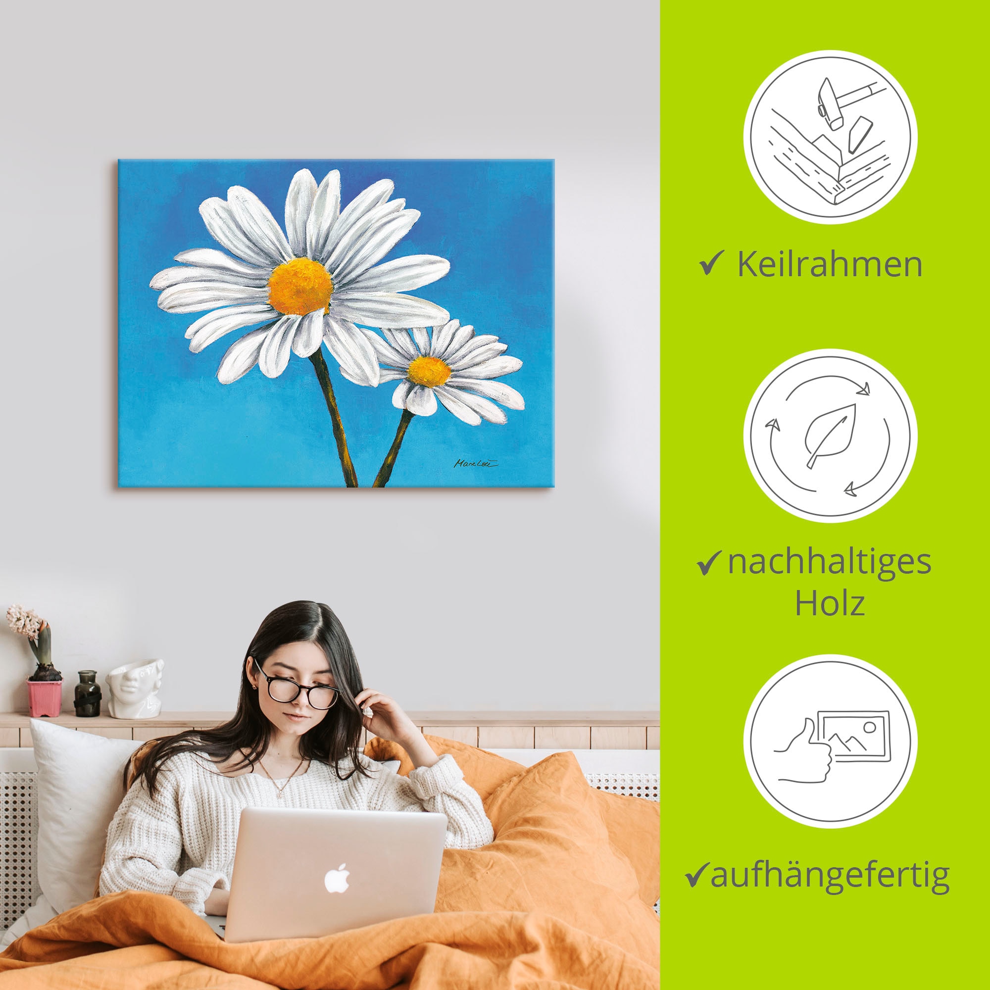 Artland Wandbild »Margeriten auf Blau« 1 Stk. tlg. als Alubild, Outdoorbild, Leinwandbild in verschied. Größen